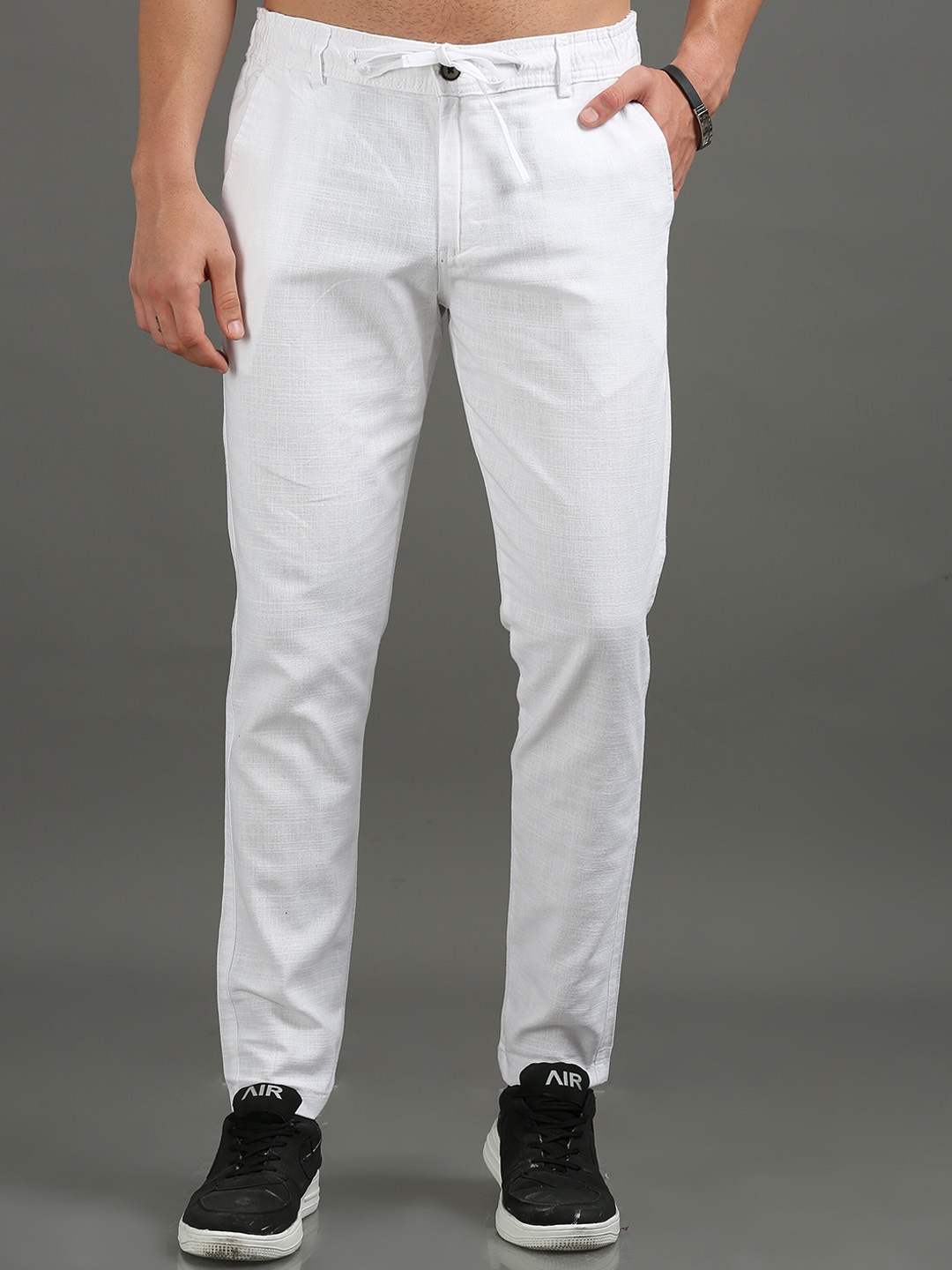 

CAZZBA Men Mid-Rise Linen Trouser, White