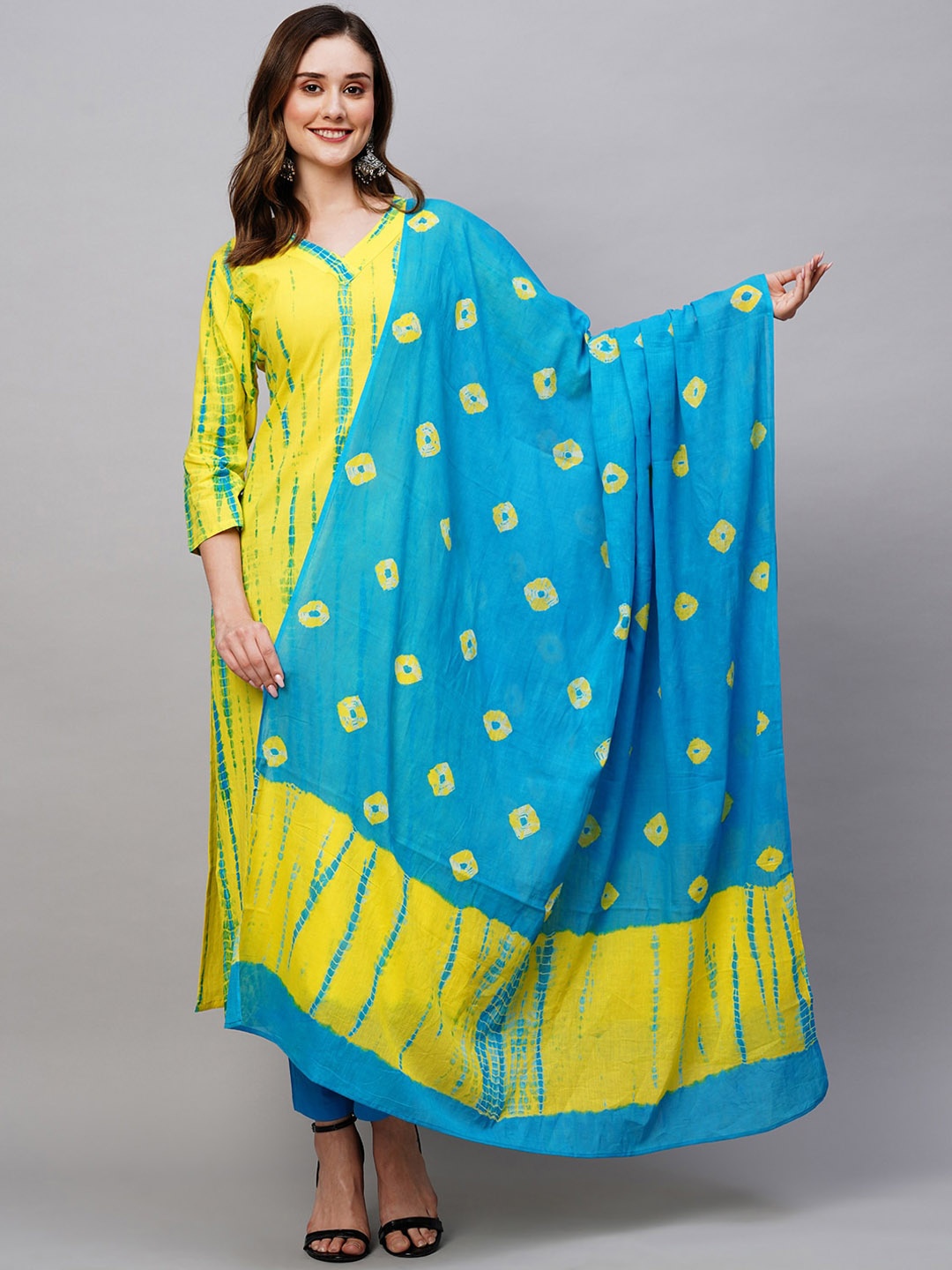 

KALINI Tie & Dyed Kurta & Trousers With Dupatta, Yellow