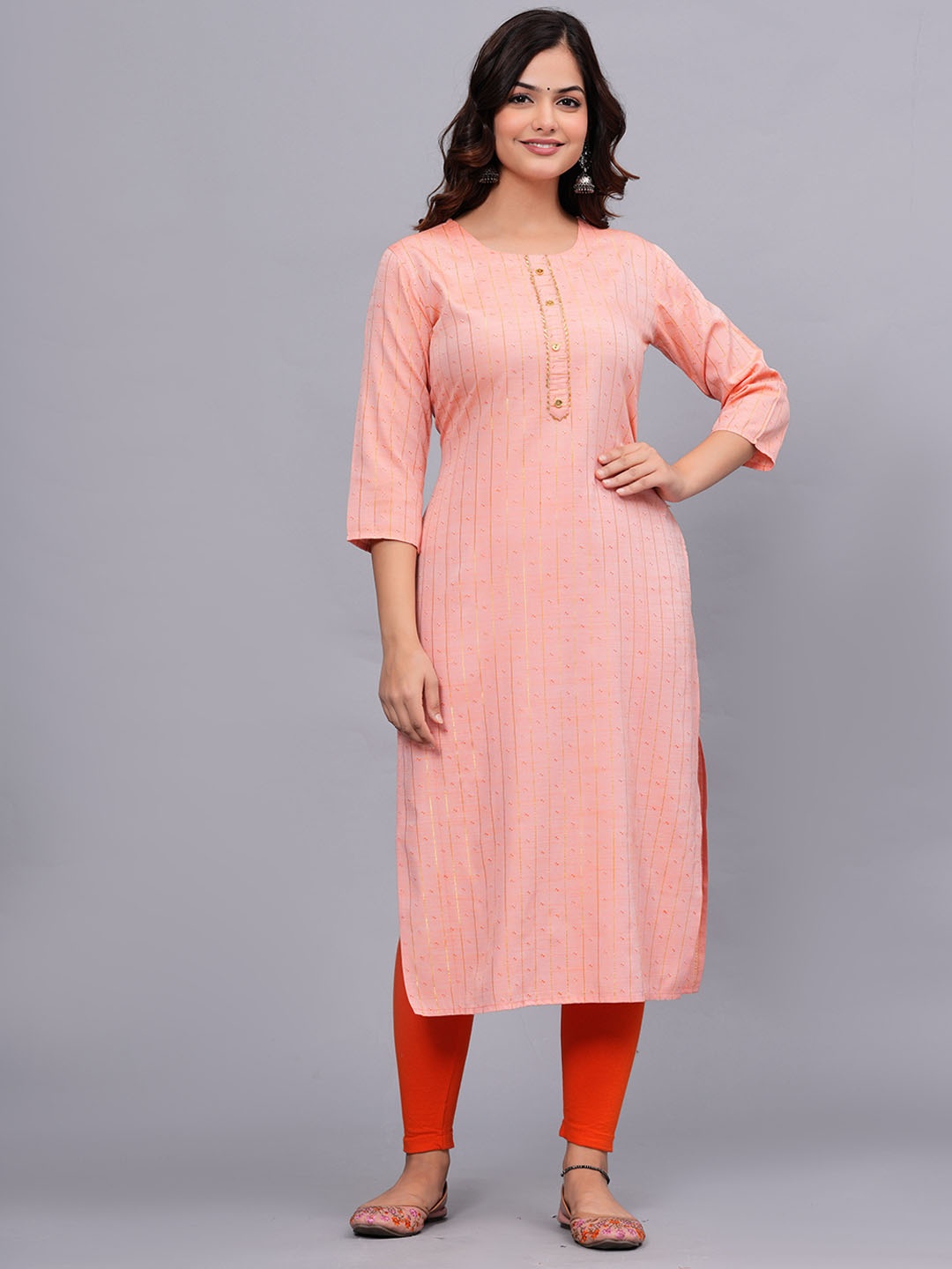 

Bachuu Striped Straight Gotta Patti Pastels Kurta, Peach