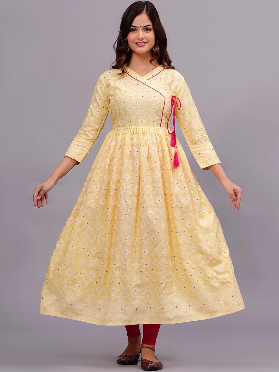 

Bachuu Floral Printed Pastels Angrakha Anarkali Kurta, Yellow