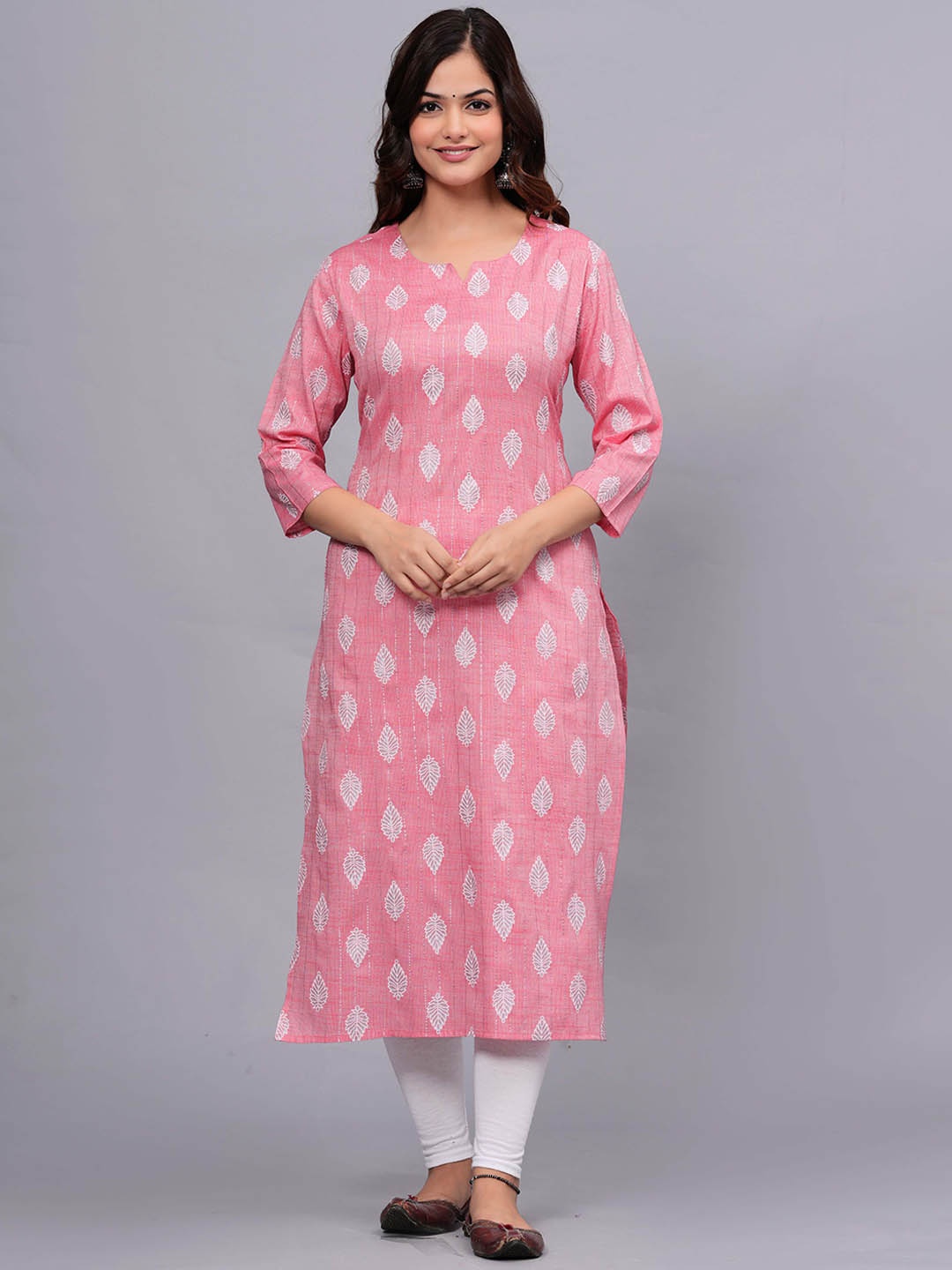 

Bachuu Floral Woven Design Pastels Straight Kurta, Pink