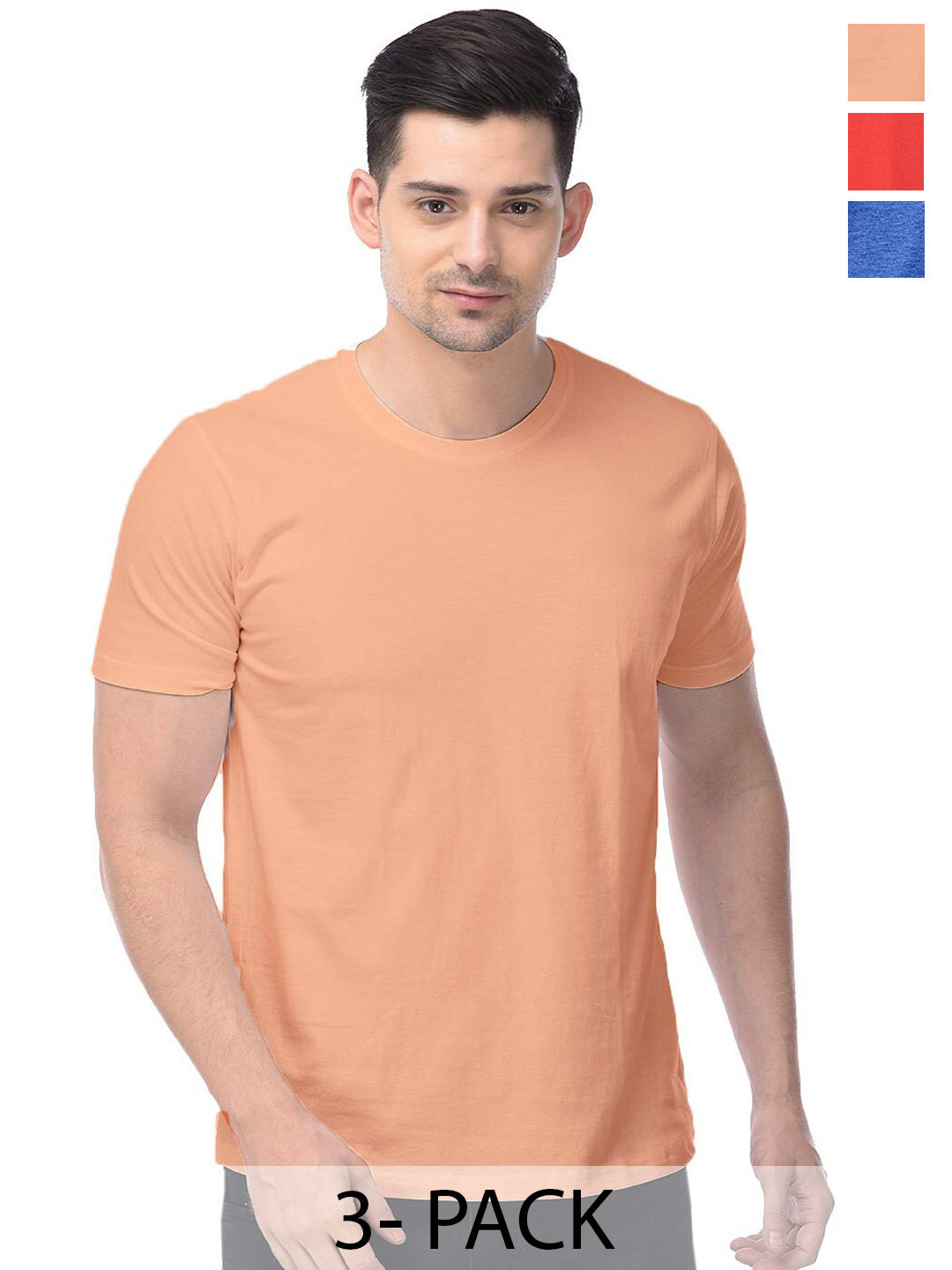 

COLOR CAPITAL Unisex Pack Of 3 Cotton T-Shirts, Coral