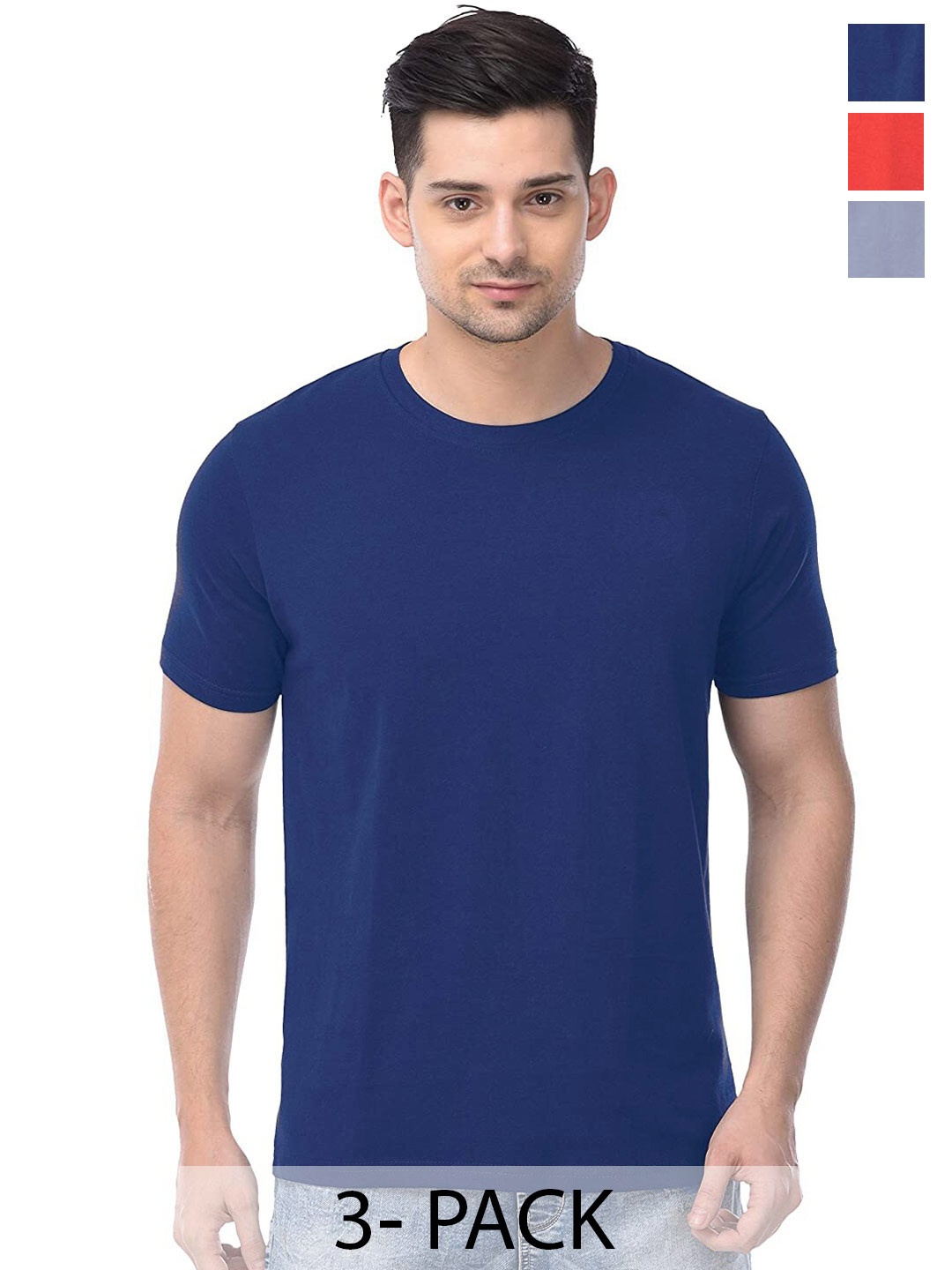 COLOR CAPITAL Unisex Pack Of 3 Cotton T-shirts, Blue