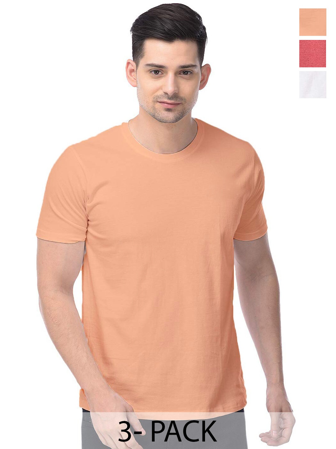 

COLOR CAPITAL Unisex Pack of 3 Cotton T-shirts, Peach