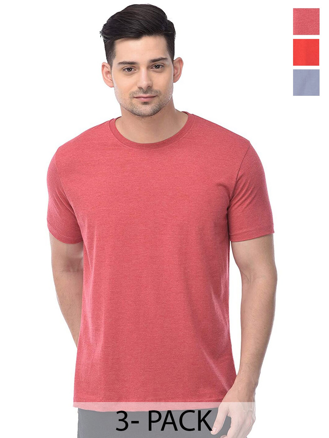

COLOR CAPITAL Unisex Pack of 3 Cotton T-shirts, Pink
