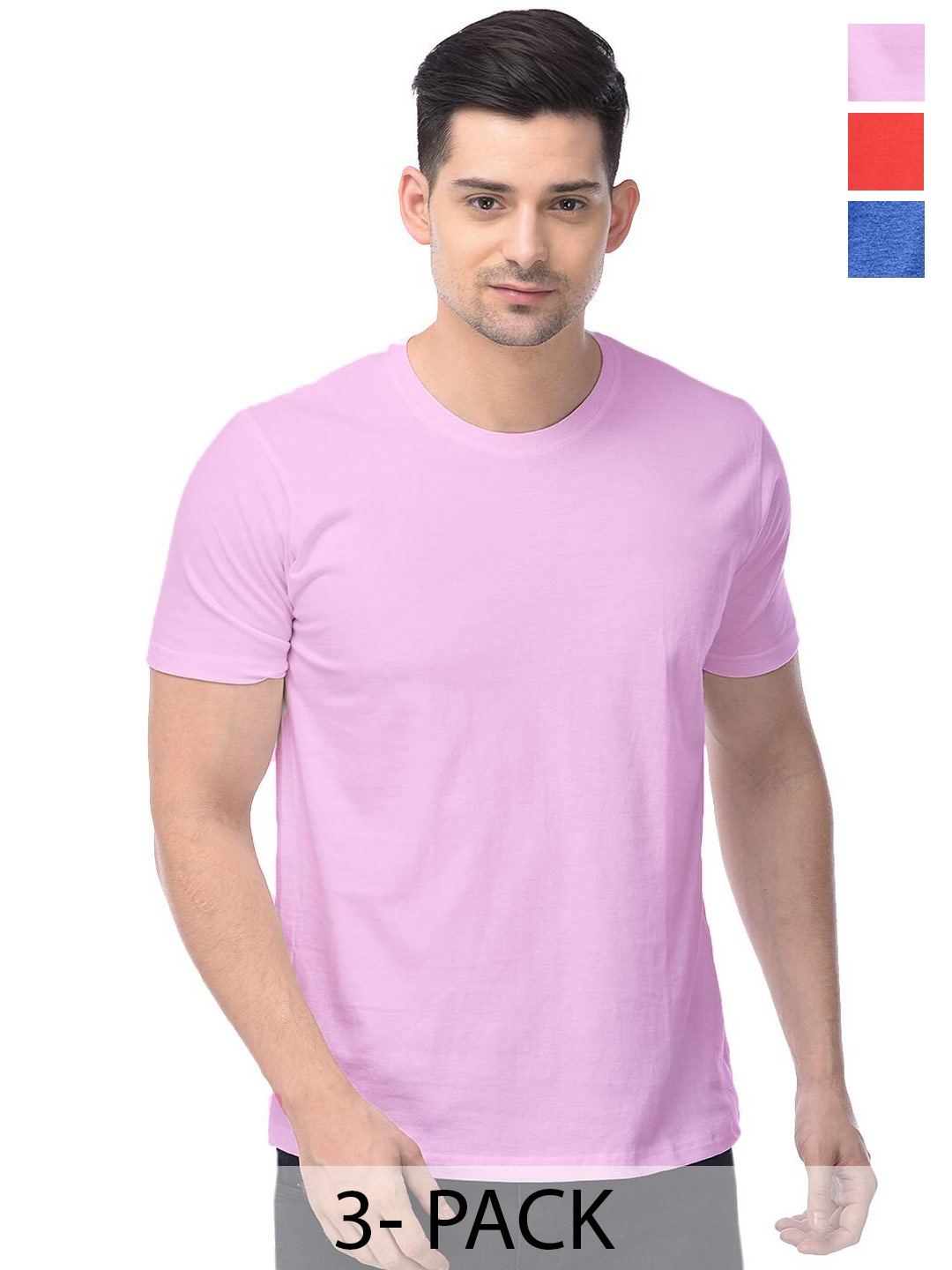 COLOR CAPITAL Unisex Pack Of 3 Regular Fit Cotton T-Shirts, Pink