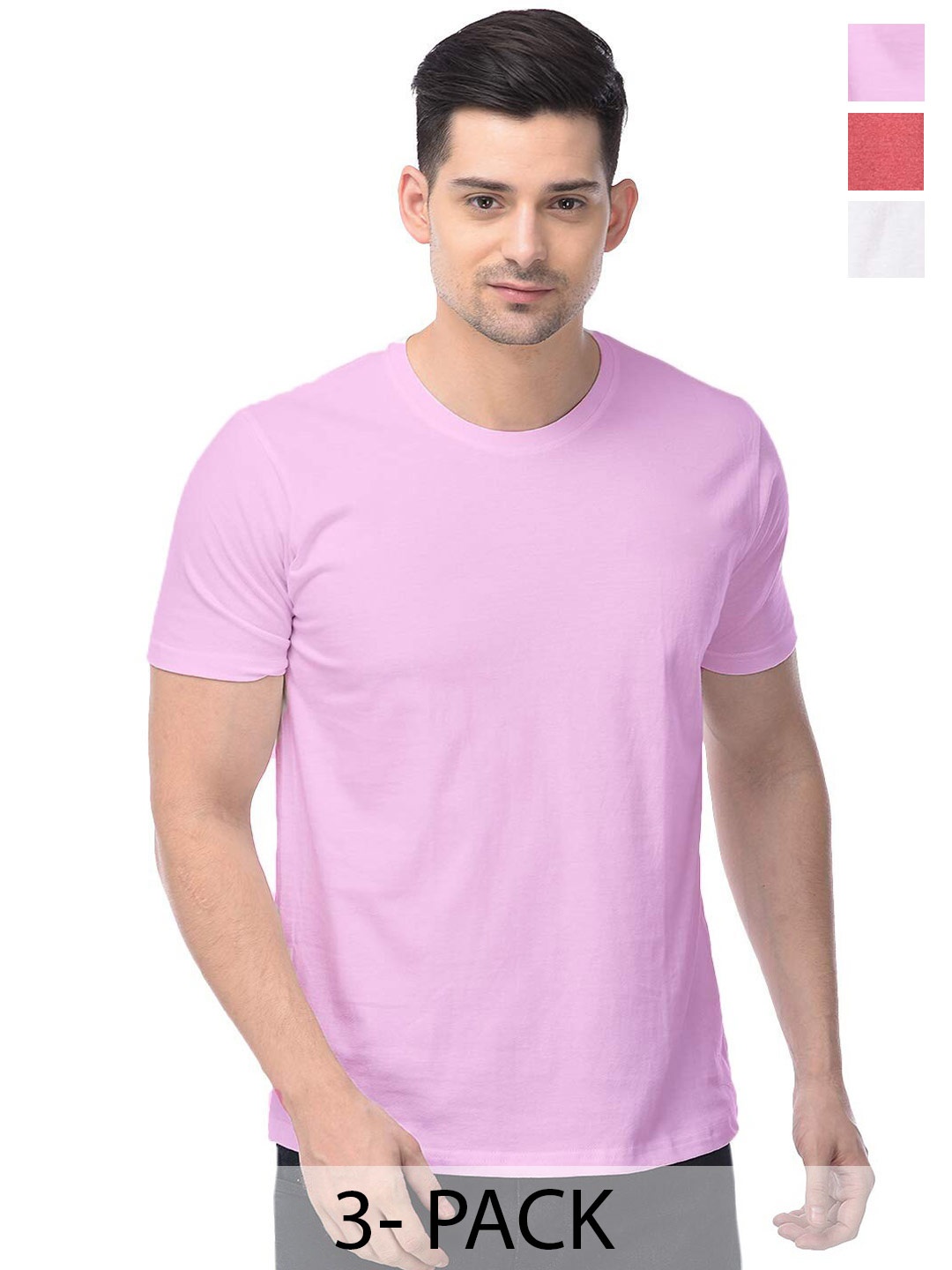 COLOR CAPITAL Unisex Pack Of 3 Cotton T-shirts, Pink