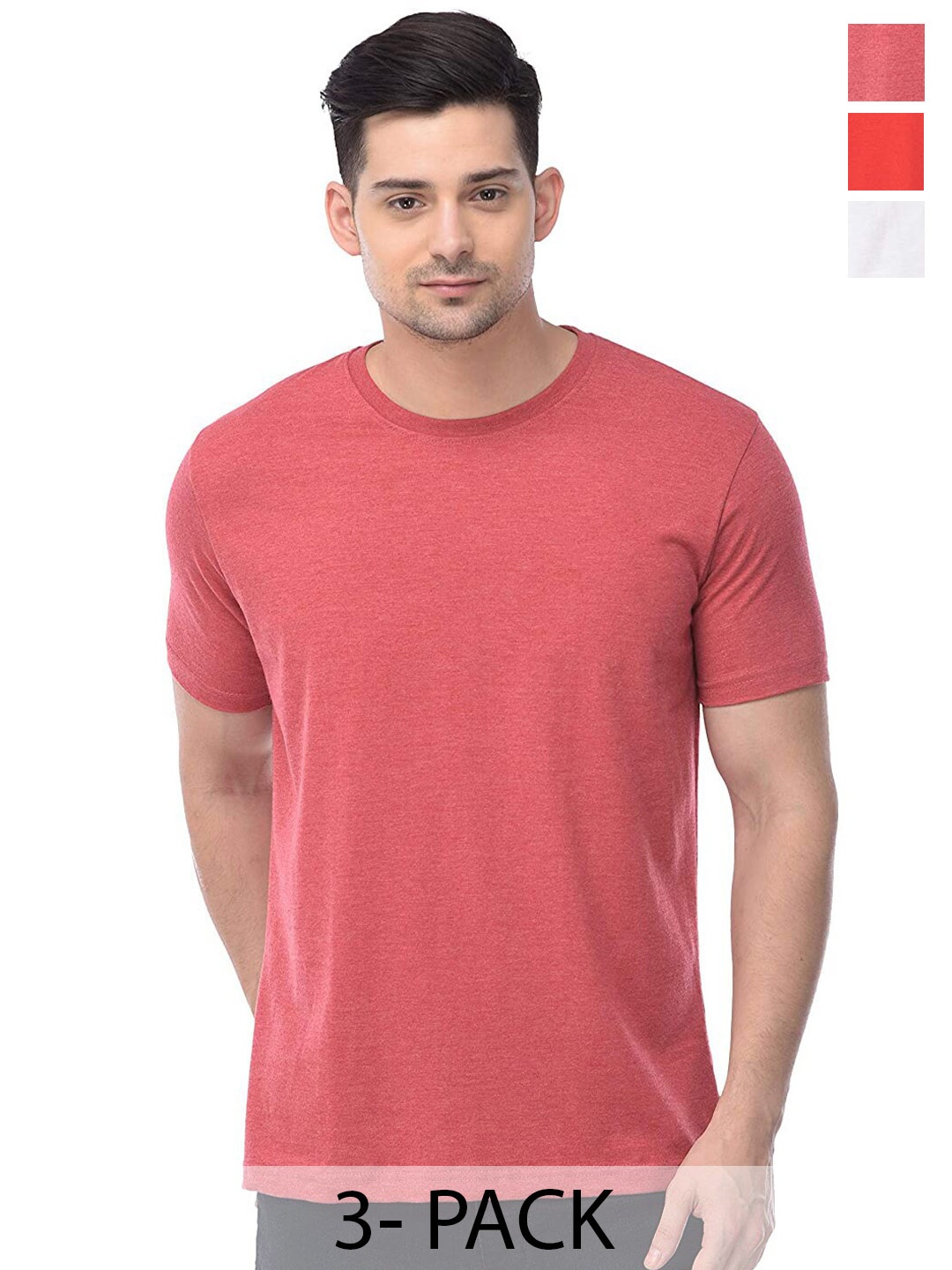 

COLOR CAPITAL Unisex Pack Of 3 Cotton T-Shirts, Coral