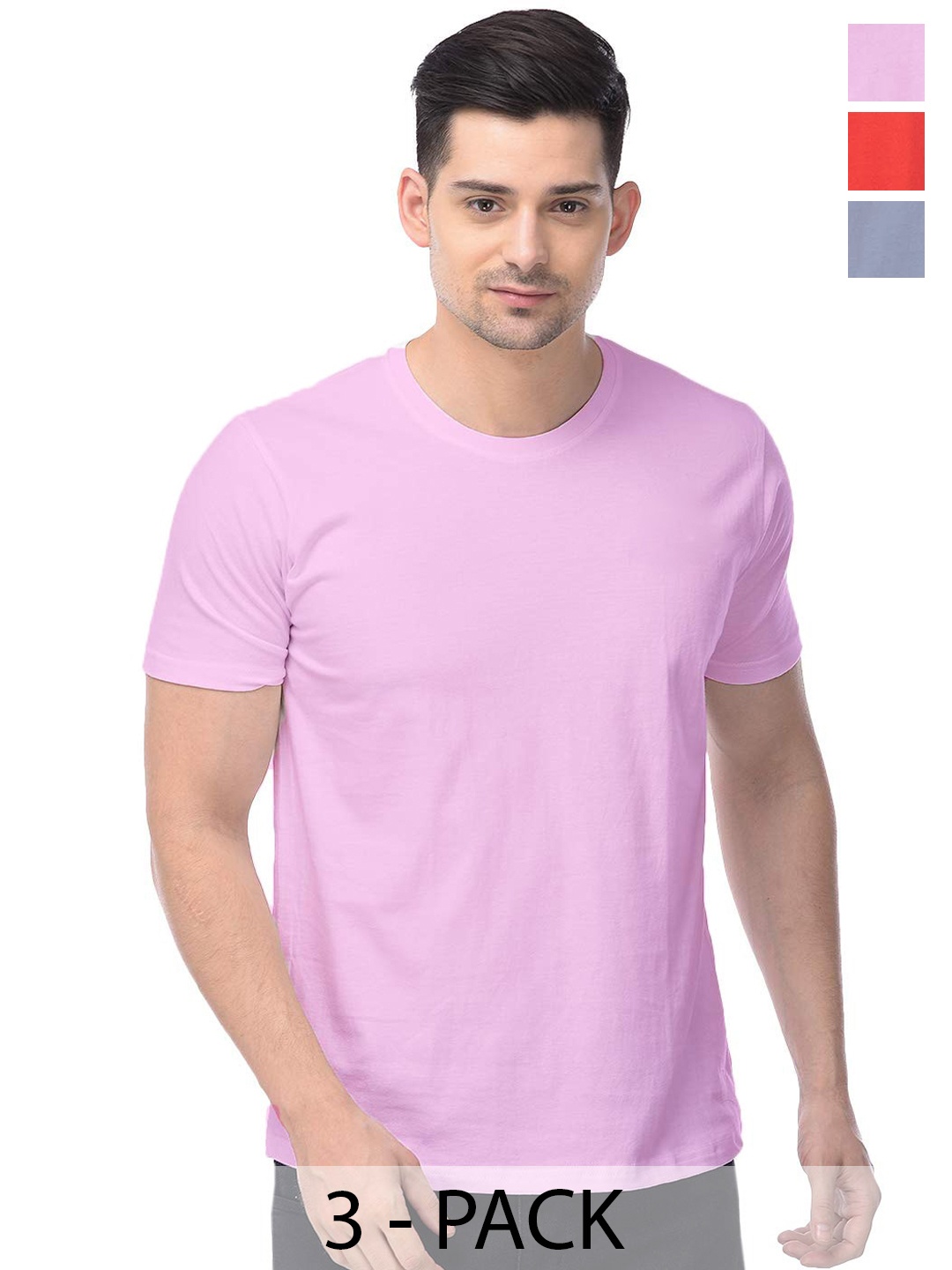 COLOR CAPITAL Unisex Pack Of 3 Cotton T-shirts, Pink