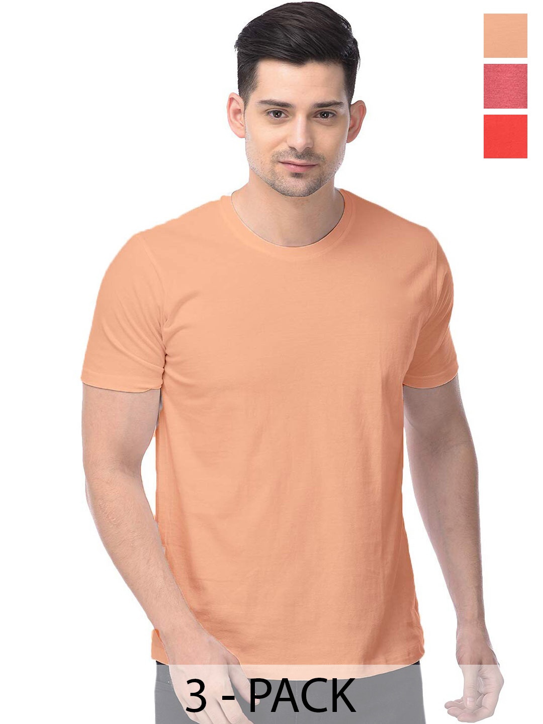 COLOR CAPITAL Unisex Pack Of 3 Regular Fit Cotton T-Shirts, Peach