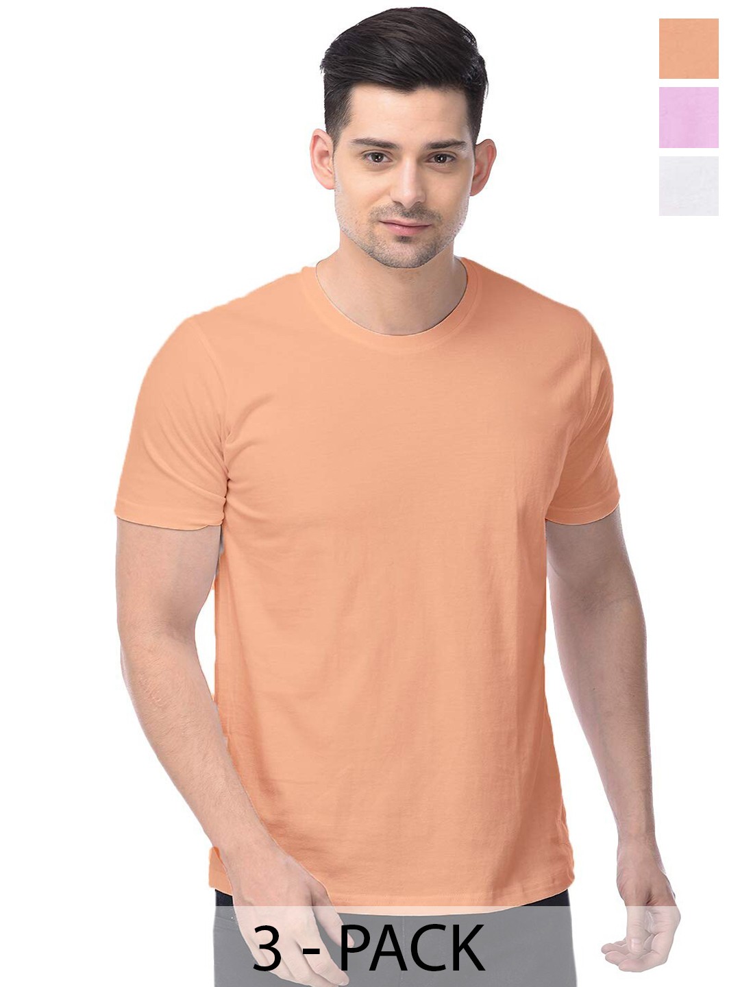

COLOR CAPITAL Pack Of 3 Round Neck Cotton T-shirts, Peach