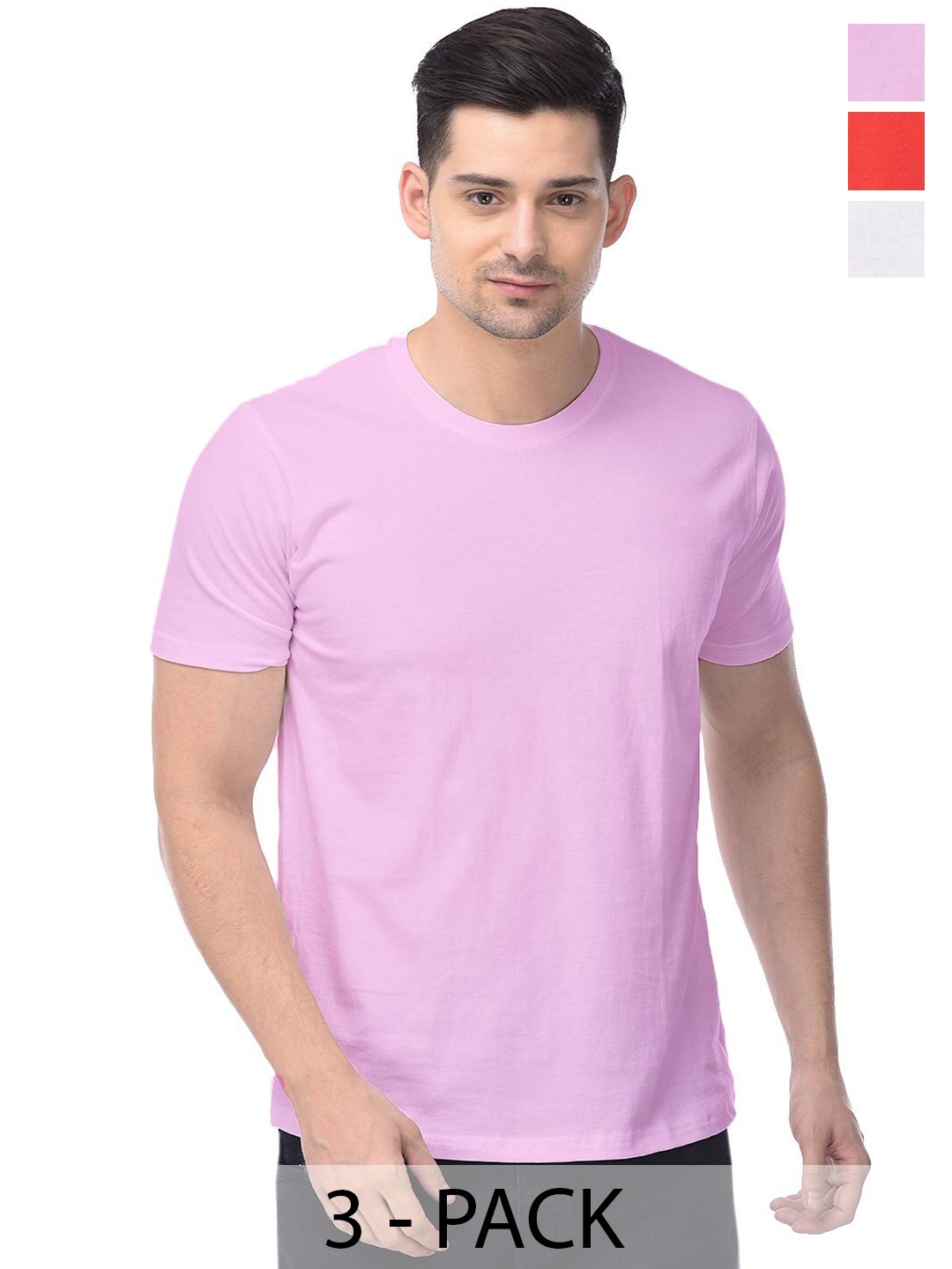 

COLOR CAPITAL Unisex Pack Of 3 Cotton T-shirts, Pink