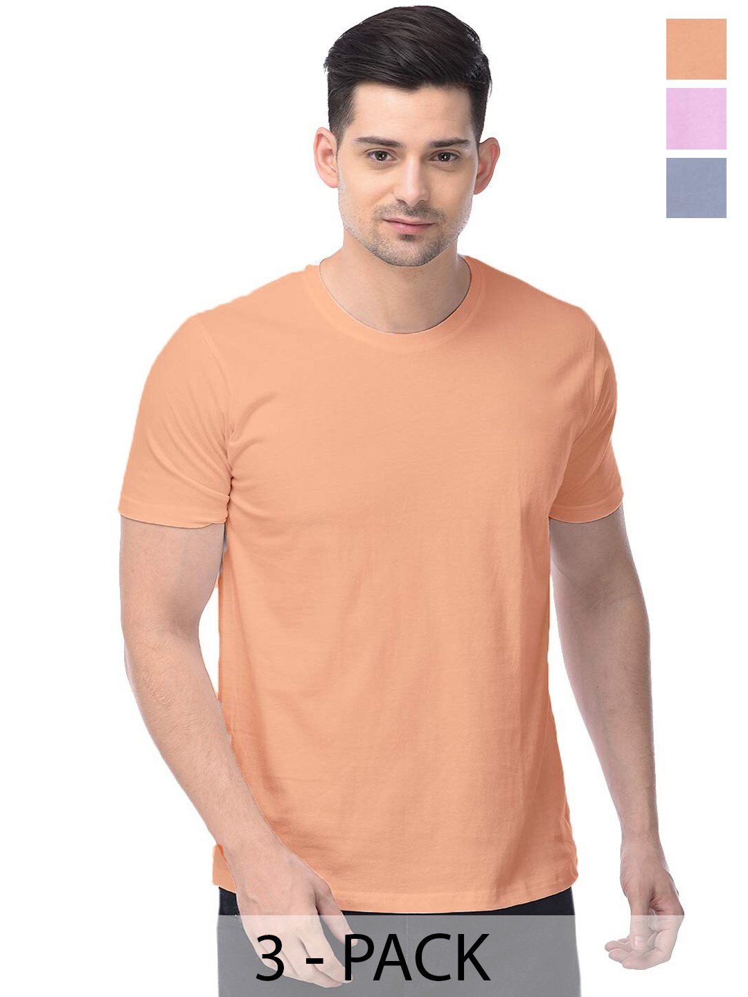 

COLOR CAPITAL Unisex Pack Of 3 Cotton T-shirts, Peach