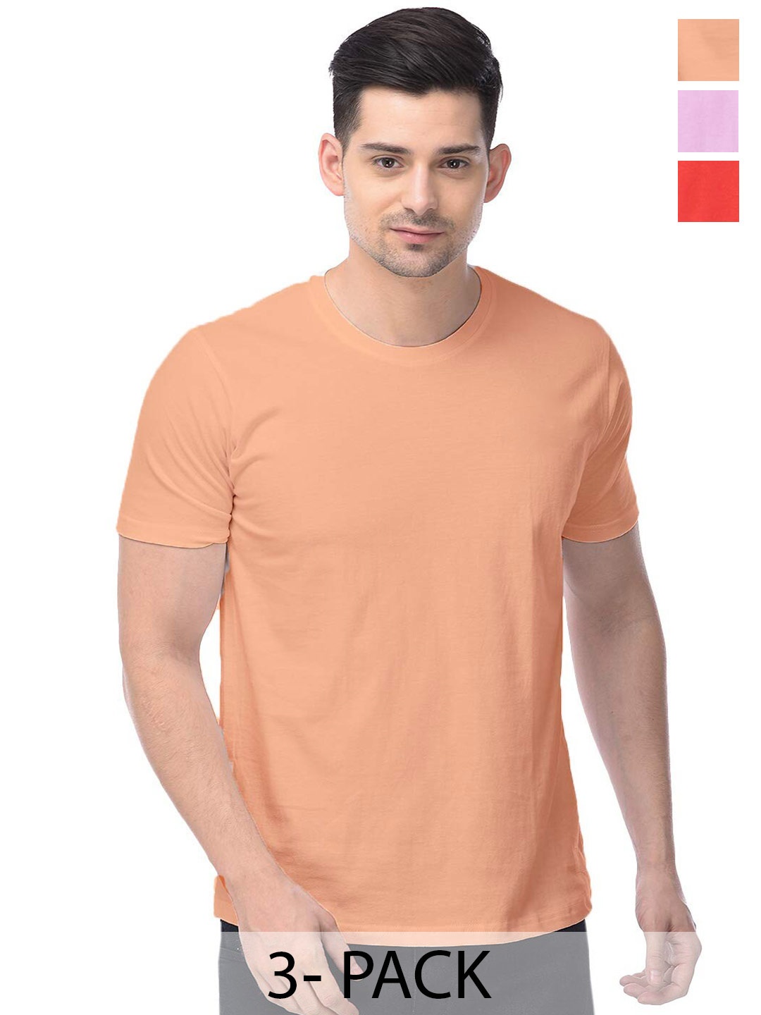 

COLOR CAPITAL Unisex Pack Of 3 Cotton T-Shirts, Peach