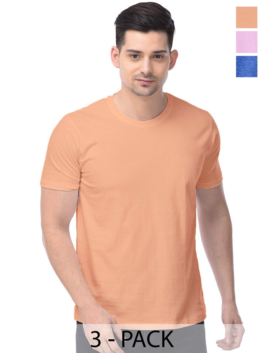 

COLOR CAPITAL Unisex Pack Of 3 Cotton T-shirts, Peach