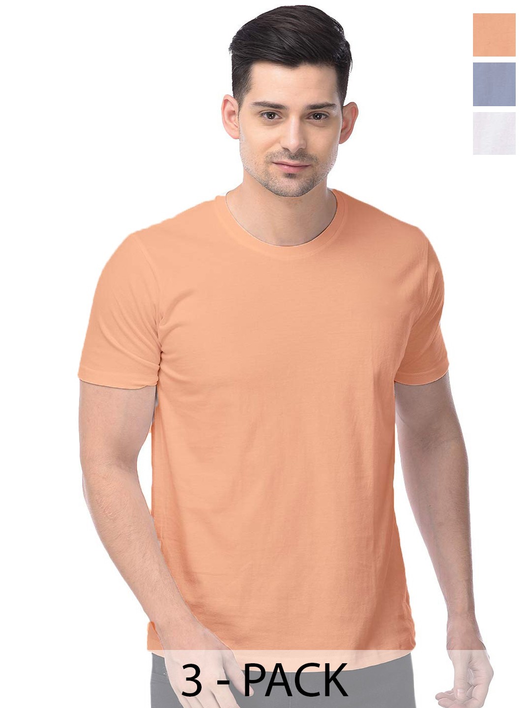 

COLOR CAPITAL Unisex Pack Of 3 Regular Fit Cotton T-Shirts, Peach