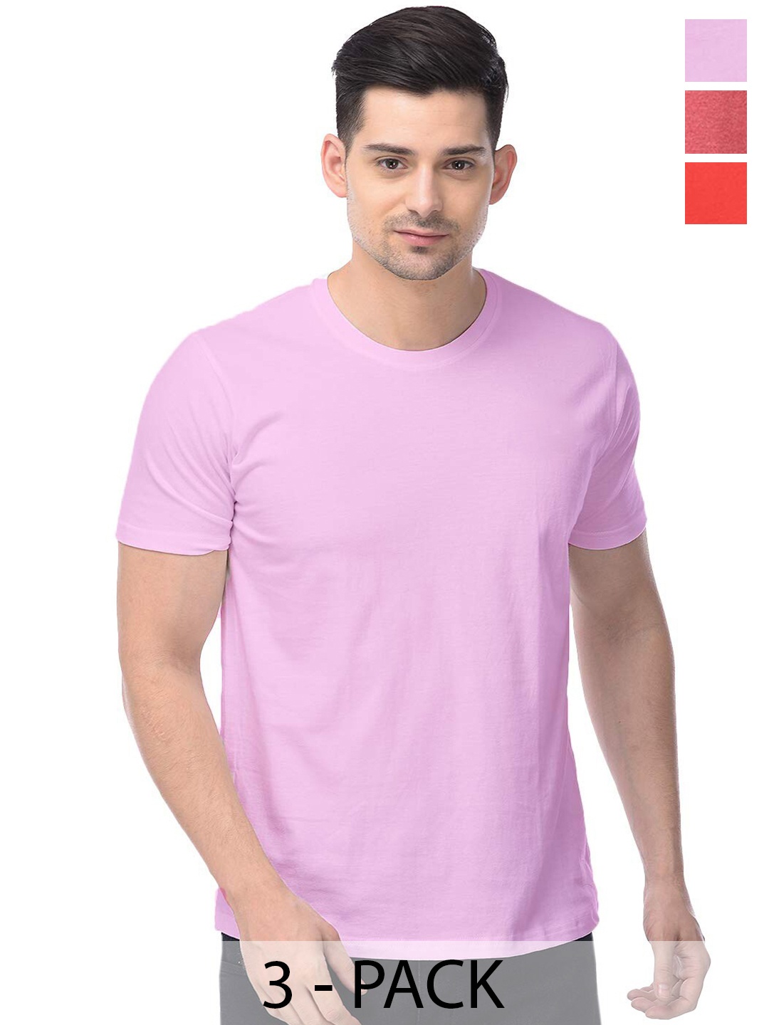 

COLOR CAPITAL Unisex Pack Of 3 Cotton T-shirts, Pink
