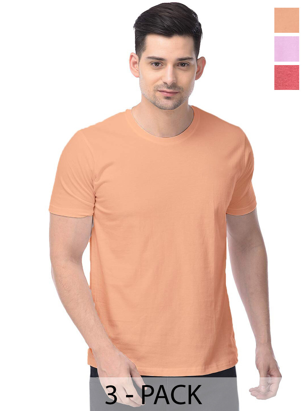 

COLOR CAPITAL Unisex Pack Of 3 Round Neck Cotton Casual T-shirt, Peach