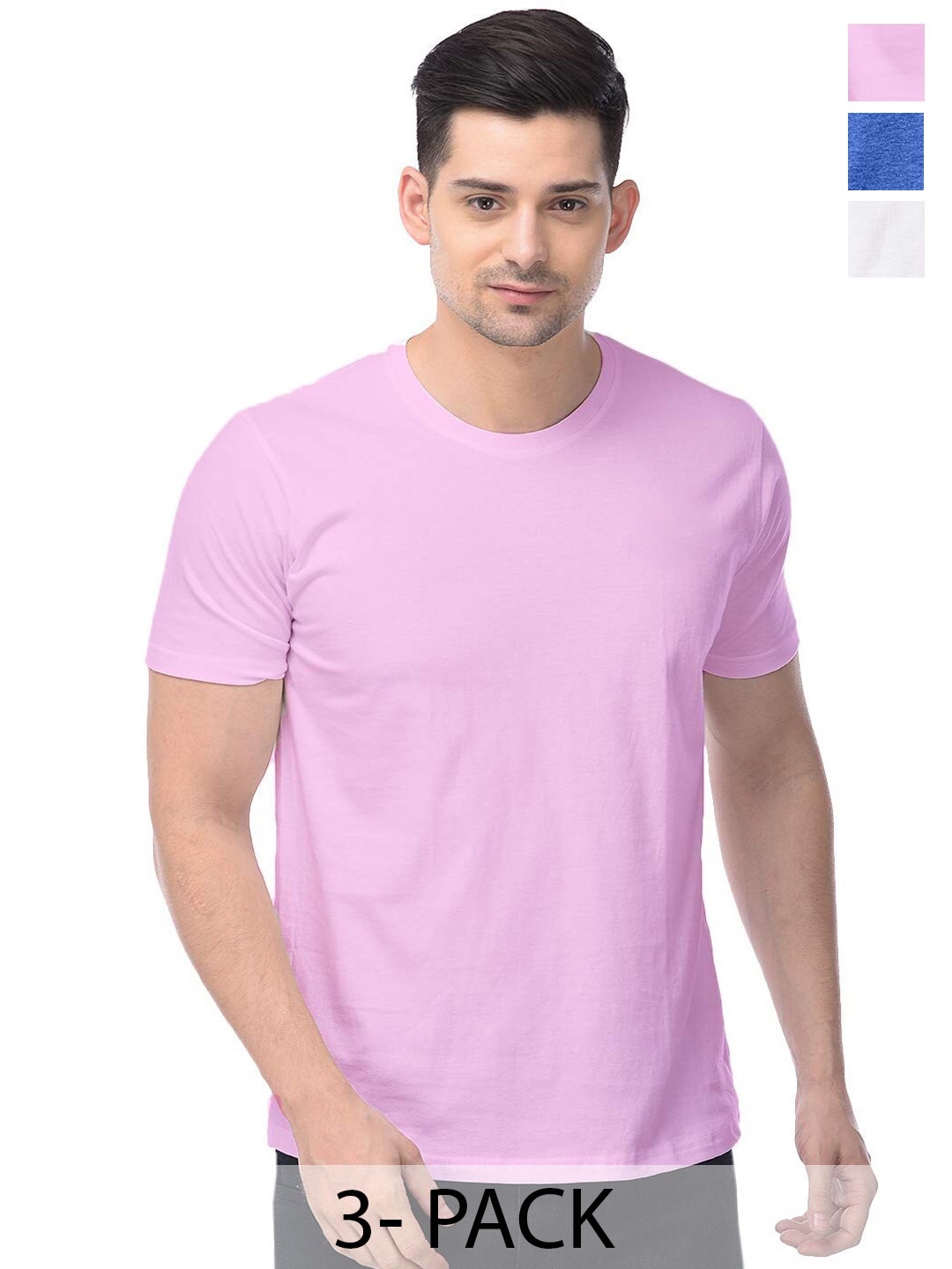 COLOR CAPITAL Unisex Pack Of 3 Regular Fit Cotton T-Shirts, Pink