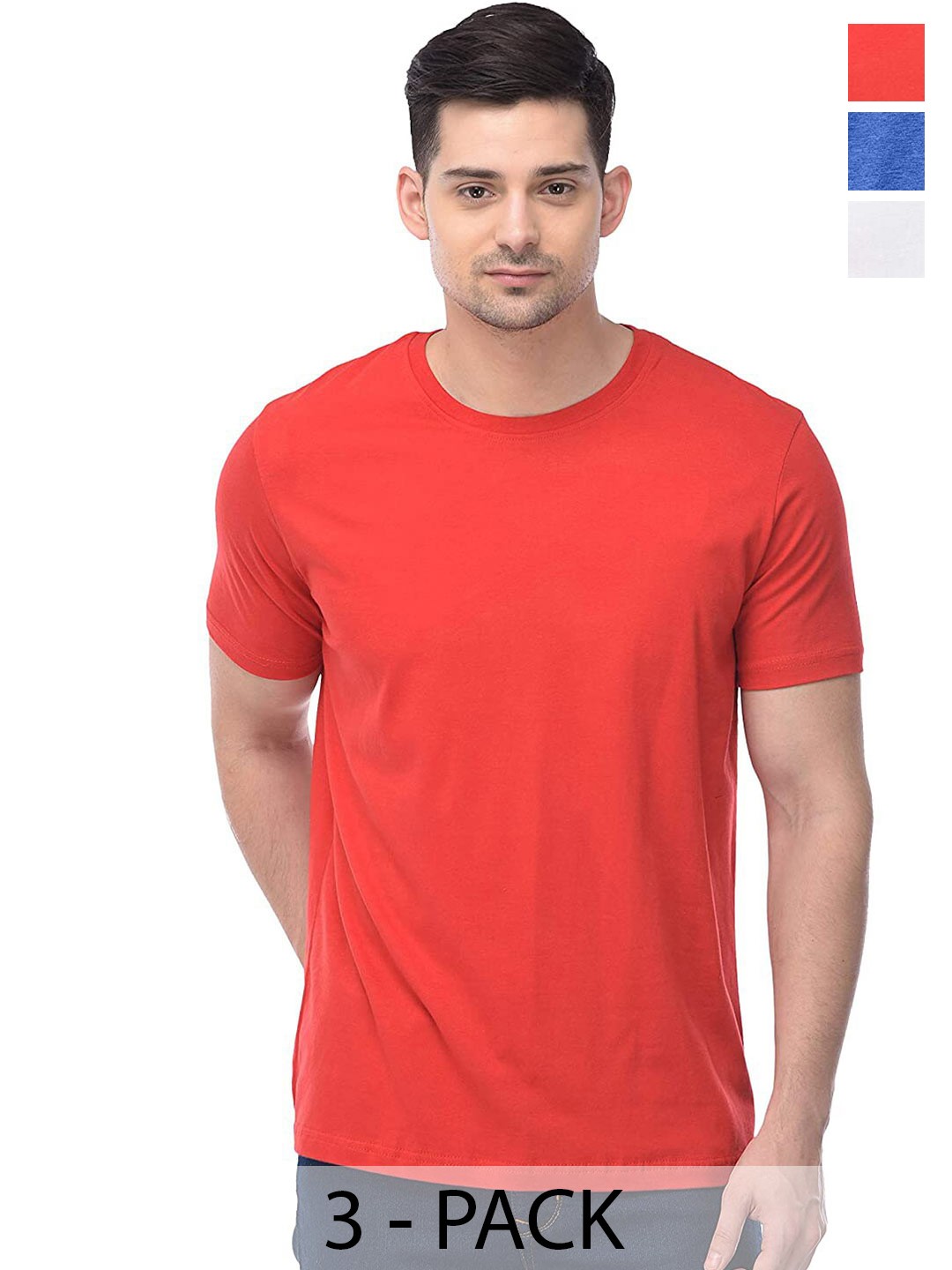 

COLOR CAPITAL Unisex Pack of 3 Cotton T-shirts, Red