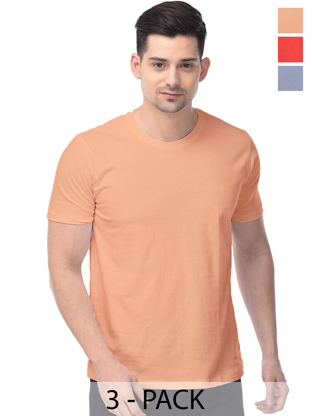 

COLOR CAPITAL Pack Of 3 Round Neck Cotton T-shirts, Beige