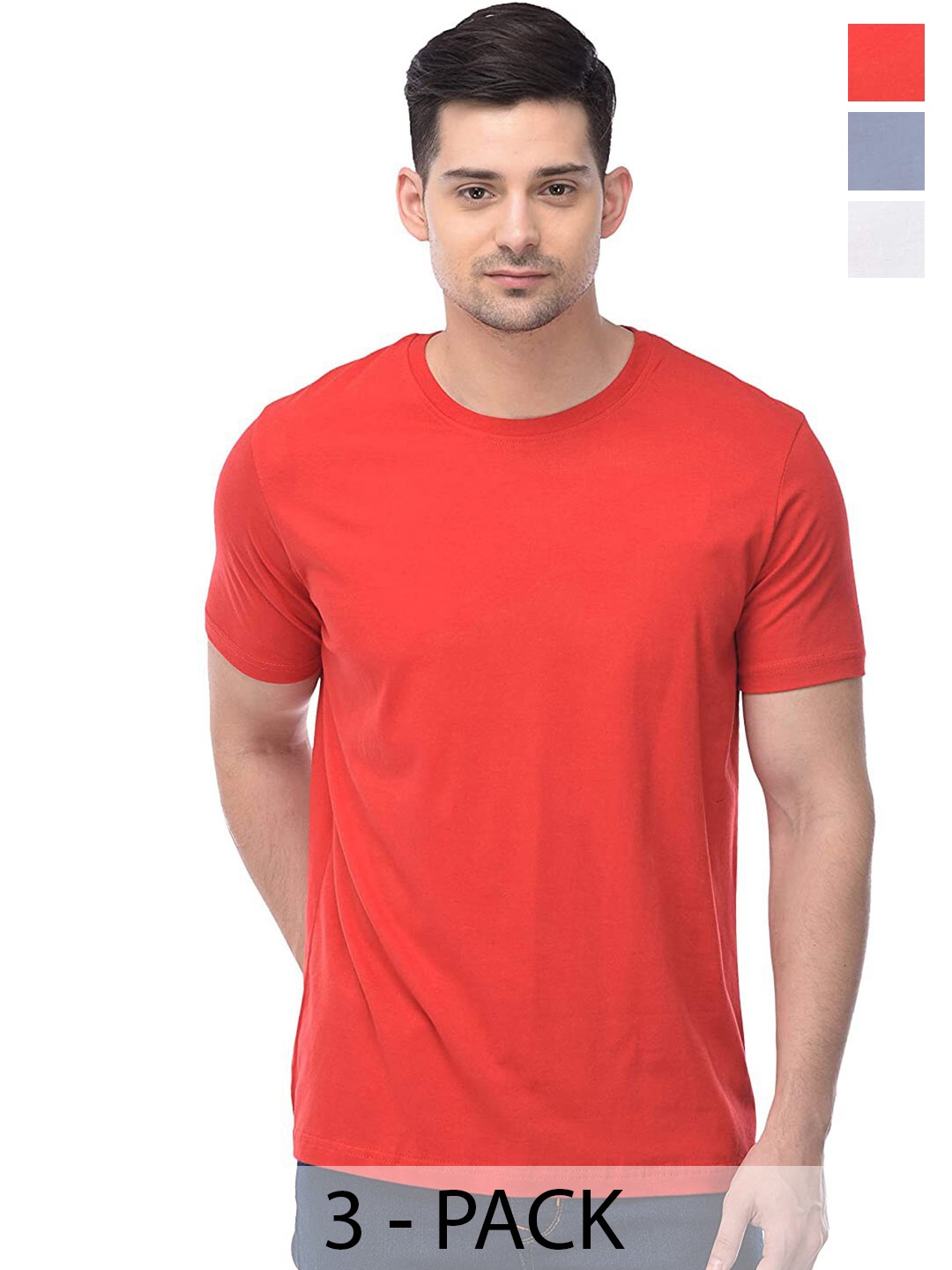 COLOR CAPITAL Unisex Pack Of 3 Regular Fit Cotton T-Shirts, Red