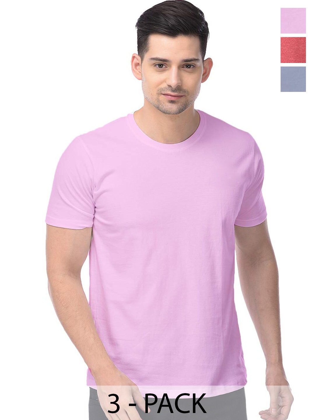 COLOR CAPITAL Unisex Pack Of 3 Cotton T-Shirt, Pink