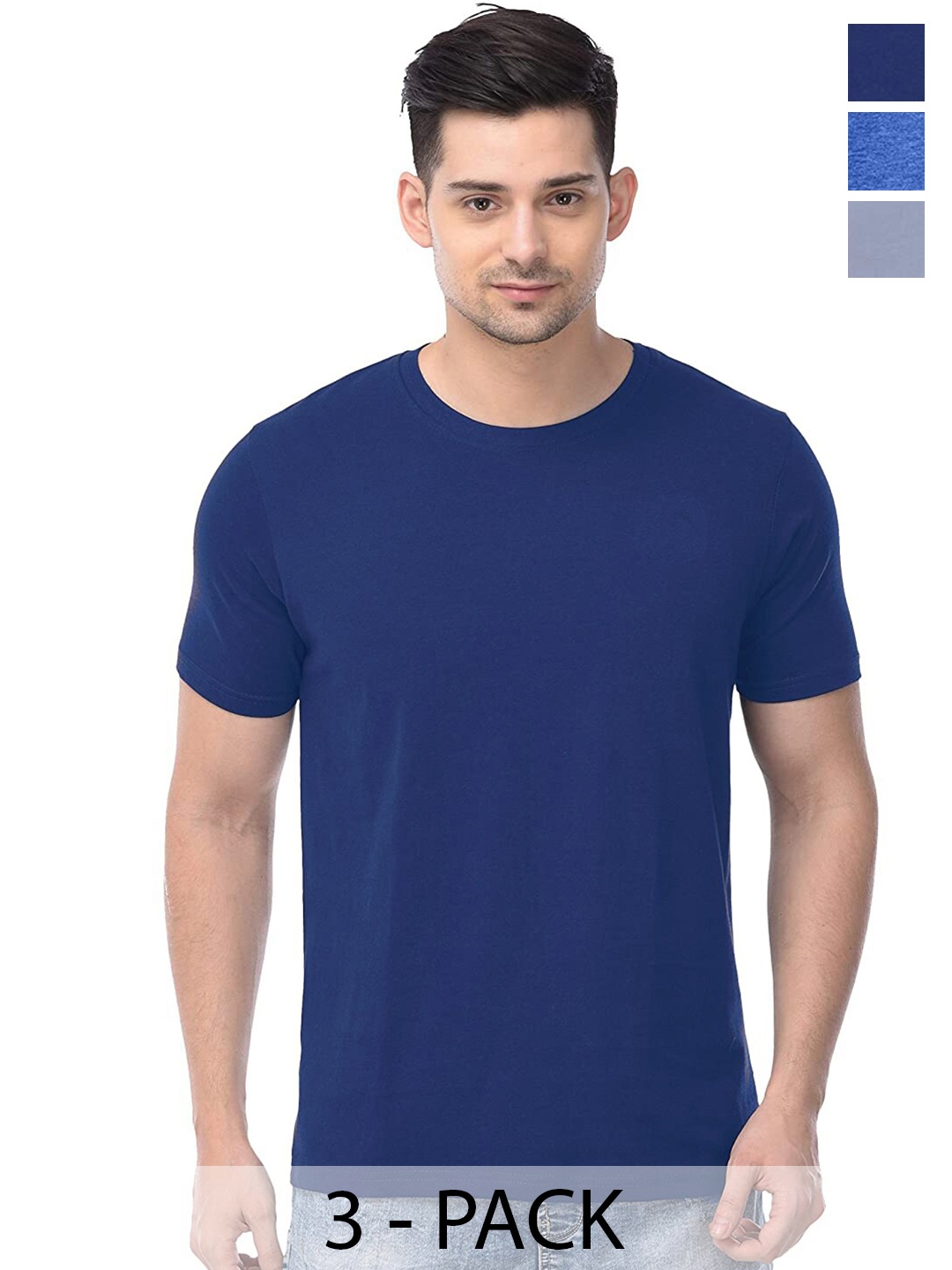 

COLOR CAPITAL Unisex Pack Of 3 Cotton T-Shirt, Navy blue