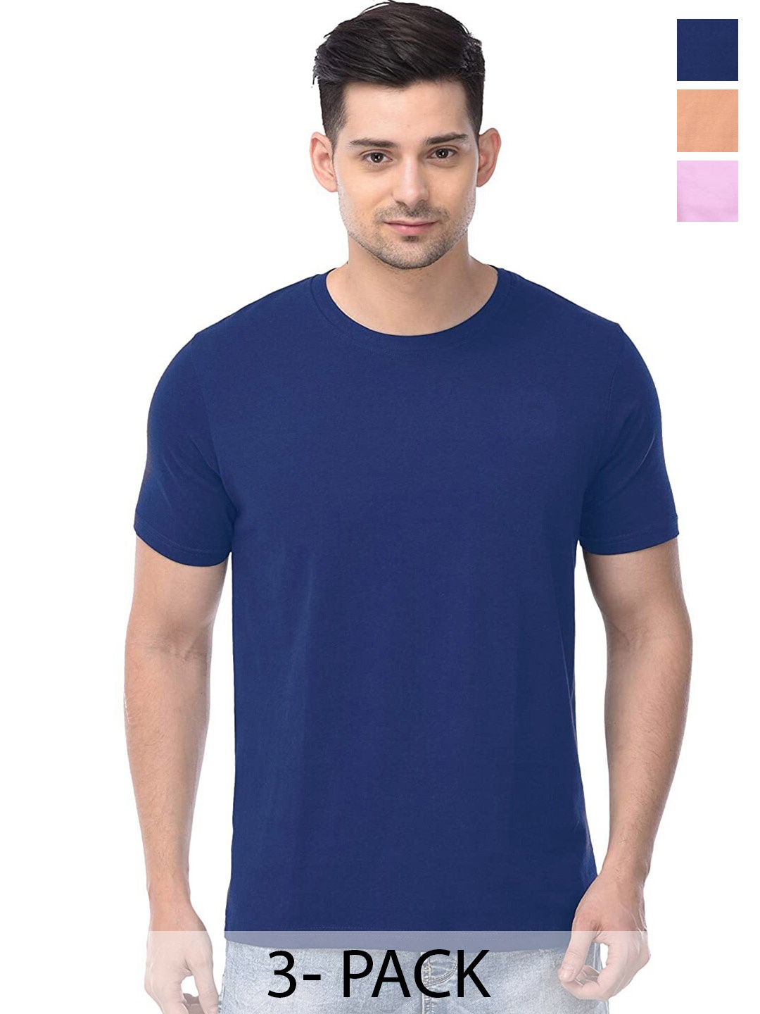 

COLOR CAPITAL Pack Of 3 Round Neck Cotton T-shirt, Navy blue