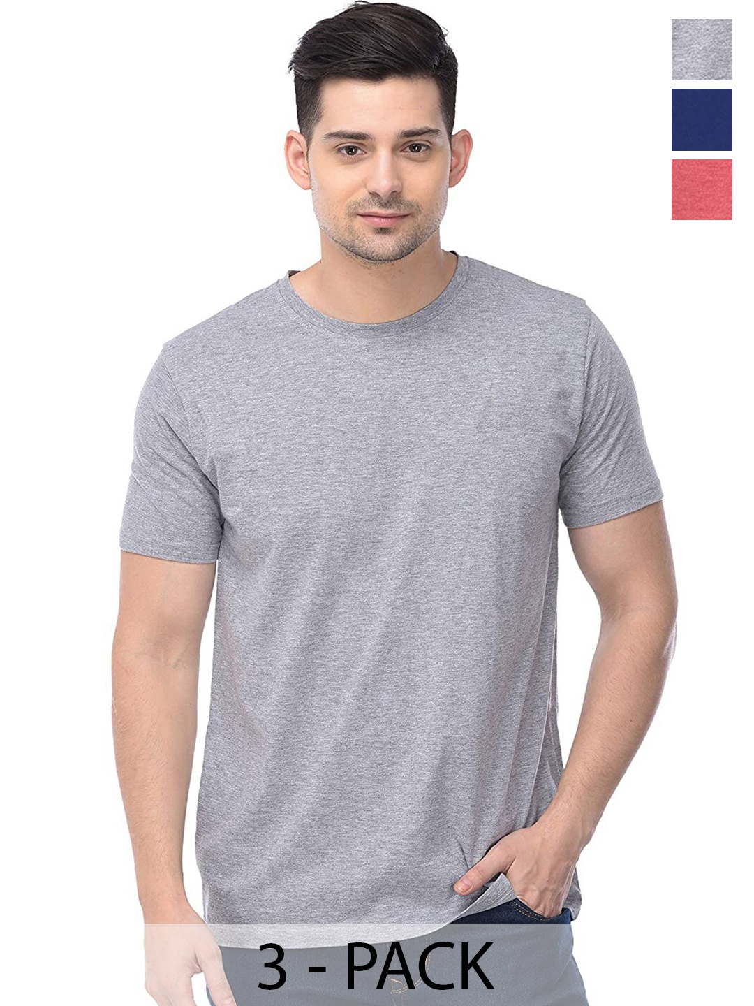 

COLOR CAPITAL Unisex Pack Of 3 Cotton T-Shirt, Grey