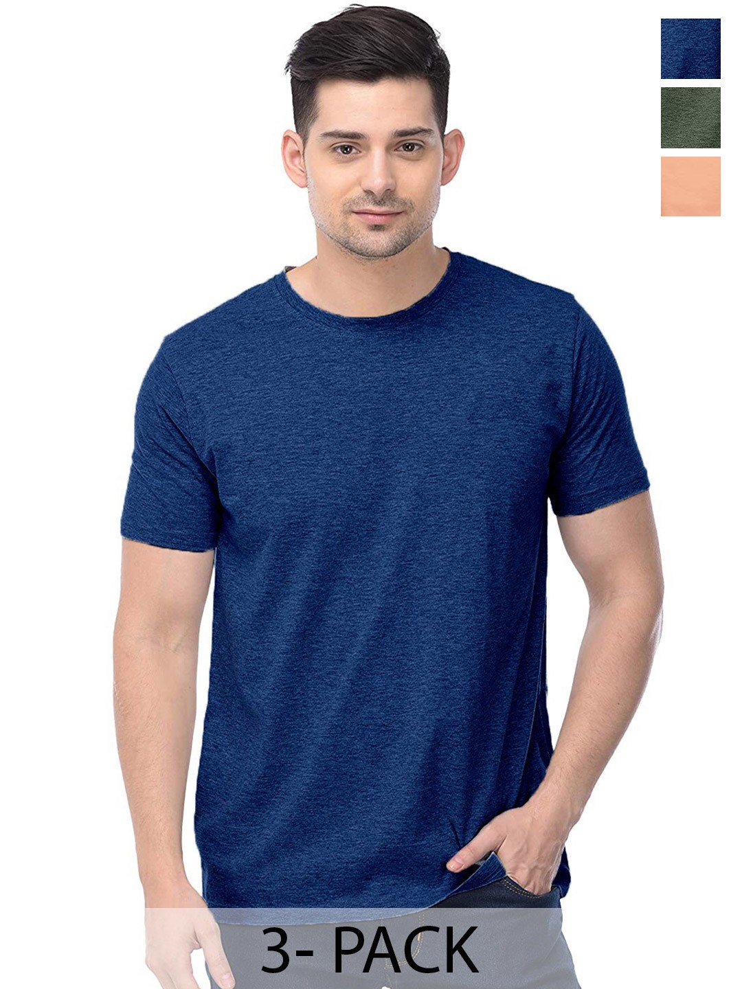 

COLOR CAPITAL Unisex Pack Of 3 Cotton T-shirt, Navy blue