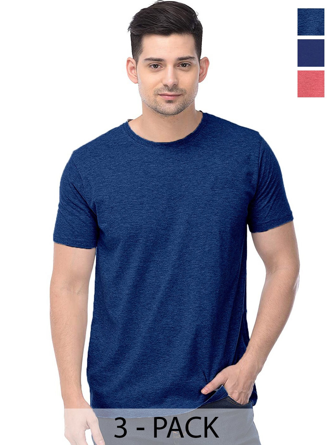 

COLOR CAPITAL Pack Of 3 Cotton T-shirt, Blue