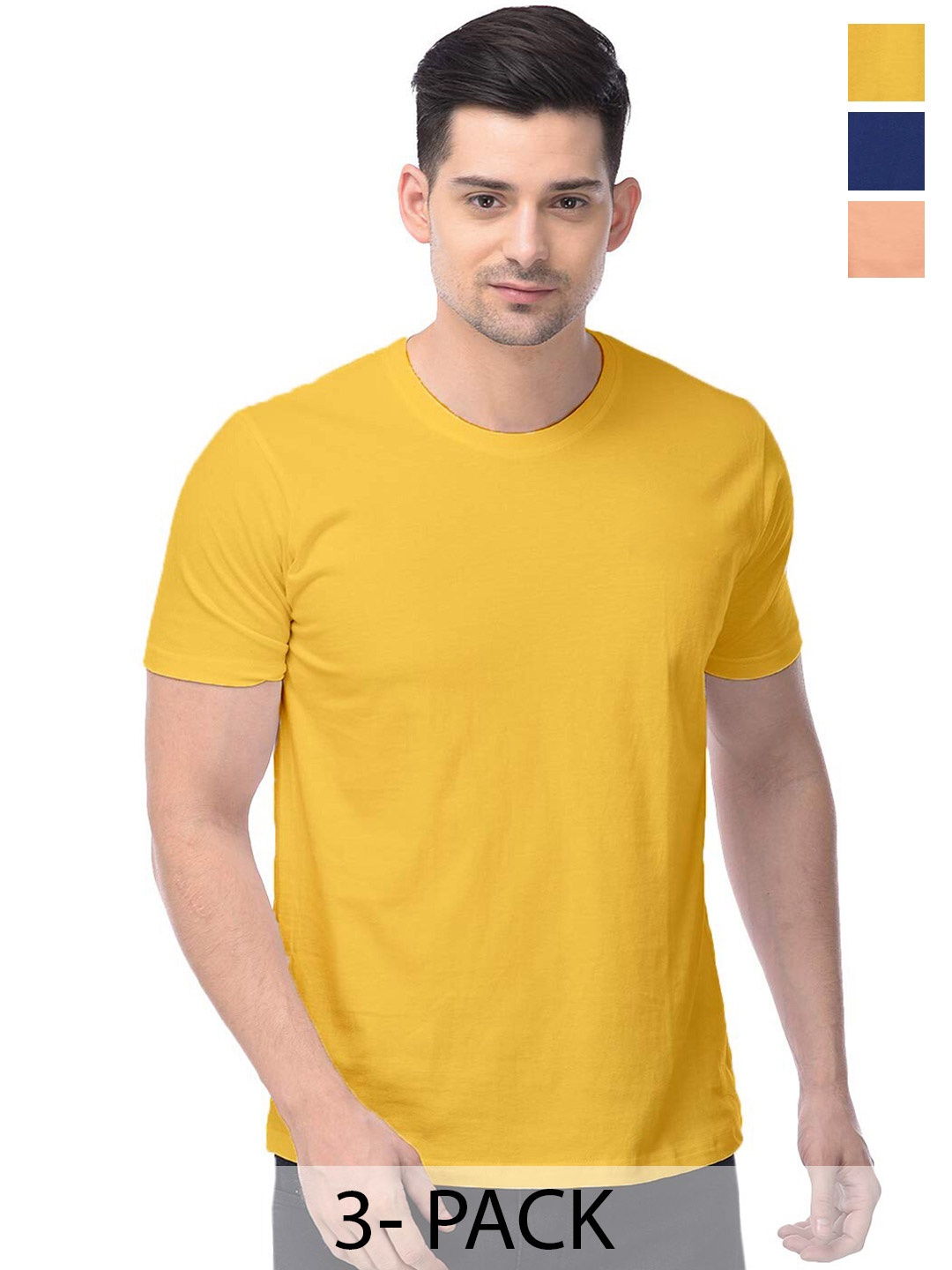 

COLOR CAPITAL Unisex Pack Of 3 Regular Fit Cotton T-Shirts, Mustard