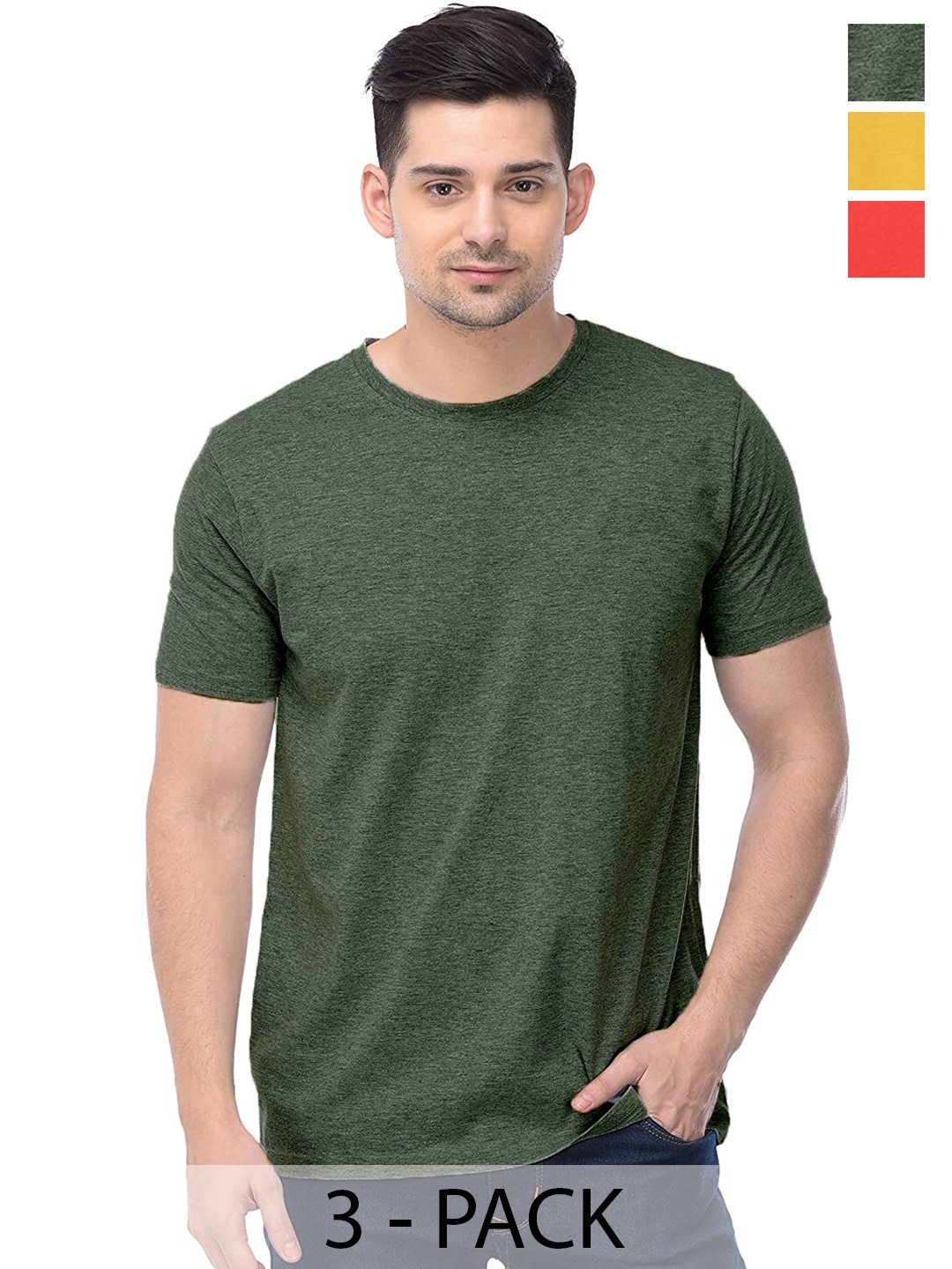 

COLOR CAPITAL Unisex Pack Of 3 Cotton T-Shirt, Olive