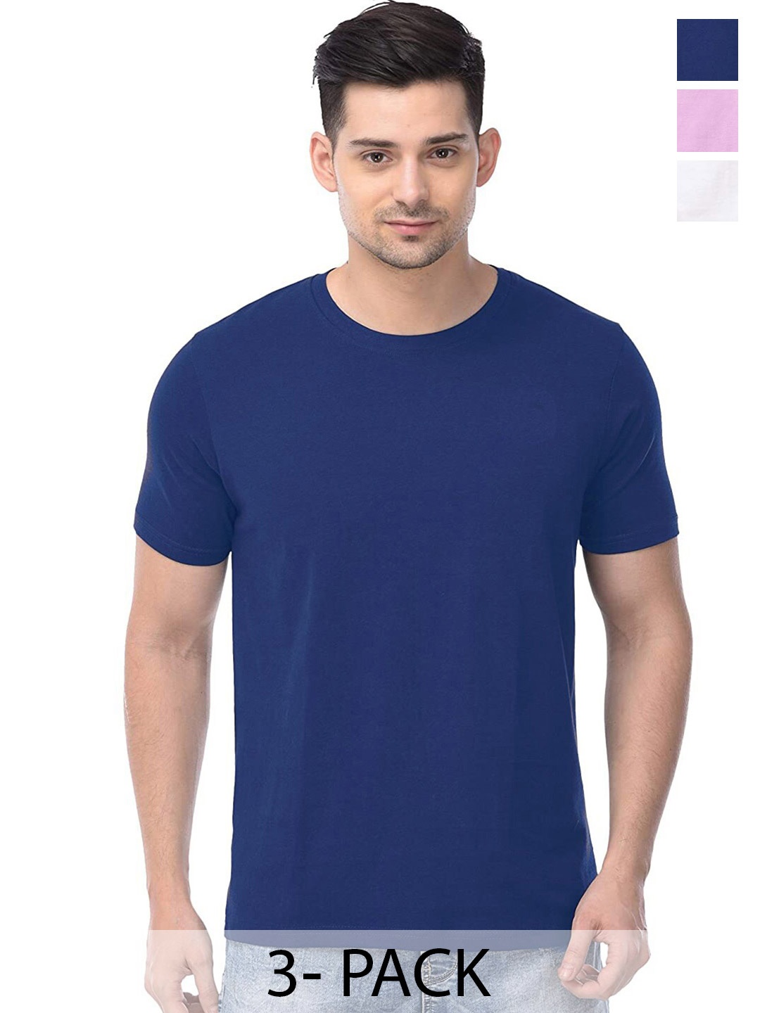 

COLOR CAPITAL Unisex Pack Of 3 Short Sleeves Cotton T-shirts, Navy blue