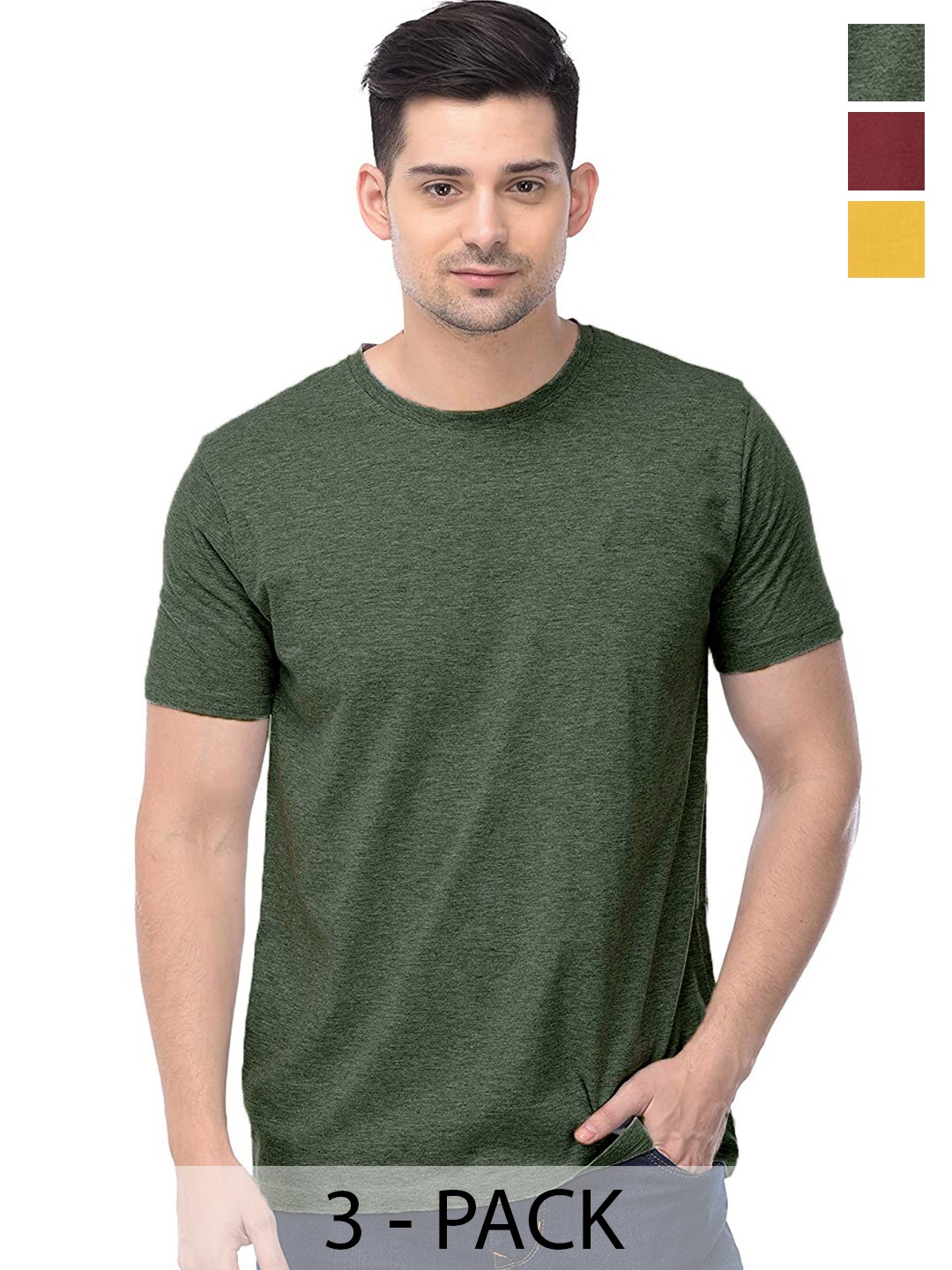 

COLOR CAPITAL Unisex Pack Of 3 Short Sleeves Cotton T-shirts, Green