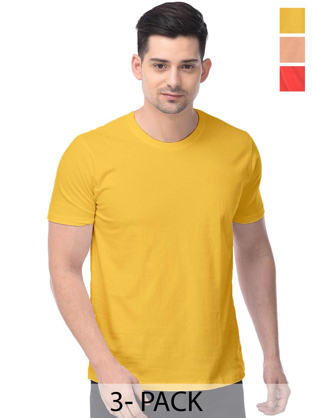 

COLOR CAPITAL Unisex Pack Of 3 Cotton T-shirts, Yellow