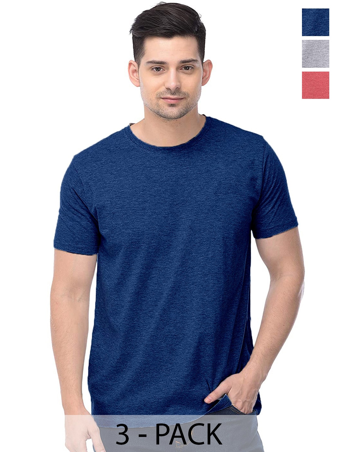 

COLOR CAPITAL Unisex Pack Of 3 Cotton T-shirts, Blue