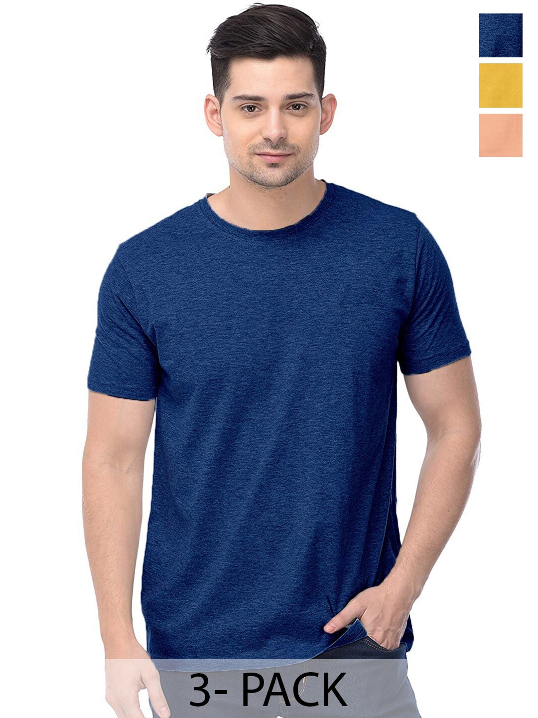 

COLOR CAPITAL Unisex Pack Of 3 Cotton T-shirt, Navy blue
