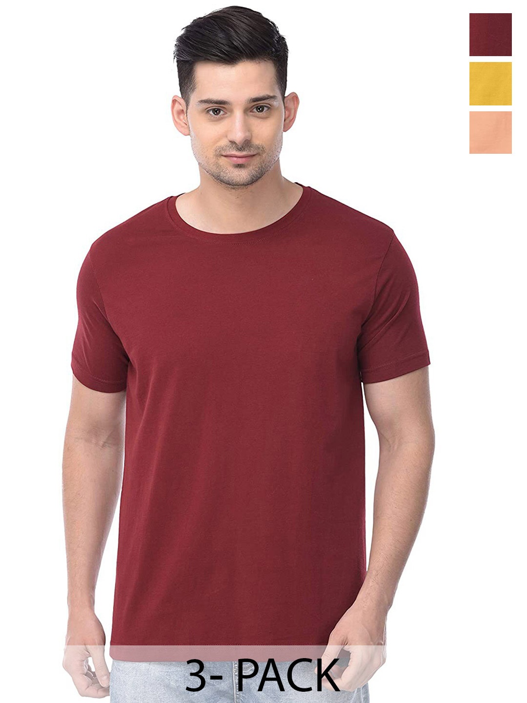 

COLOR CAPITAL Unisex Pack Of 3 Cotton T-Shirts, Maroon