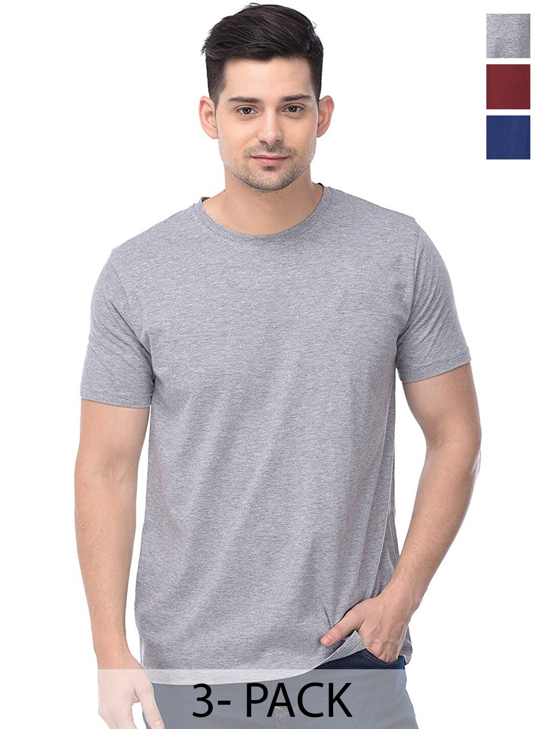 

COLOR CAPITAL Unisex Pack Of 3 Cotton T-Shirt, Grey