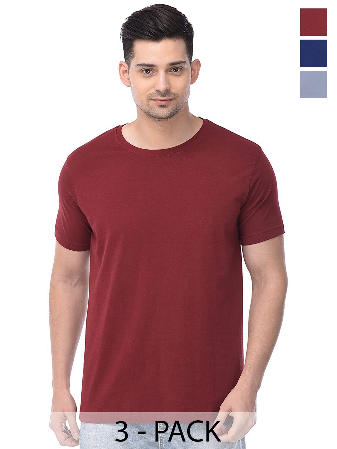 

COLOR CAPITAL Unisex Pack Of 3 Cotton T-shirts, Maroon