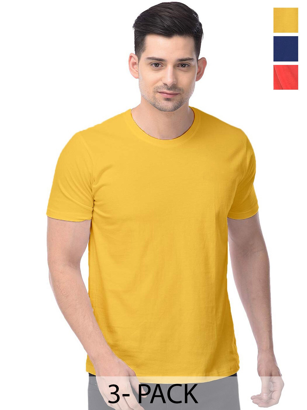 COLOR CAPITAL Unisex Pack of 3 Cotton T-shirts, Yellow