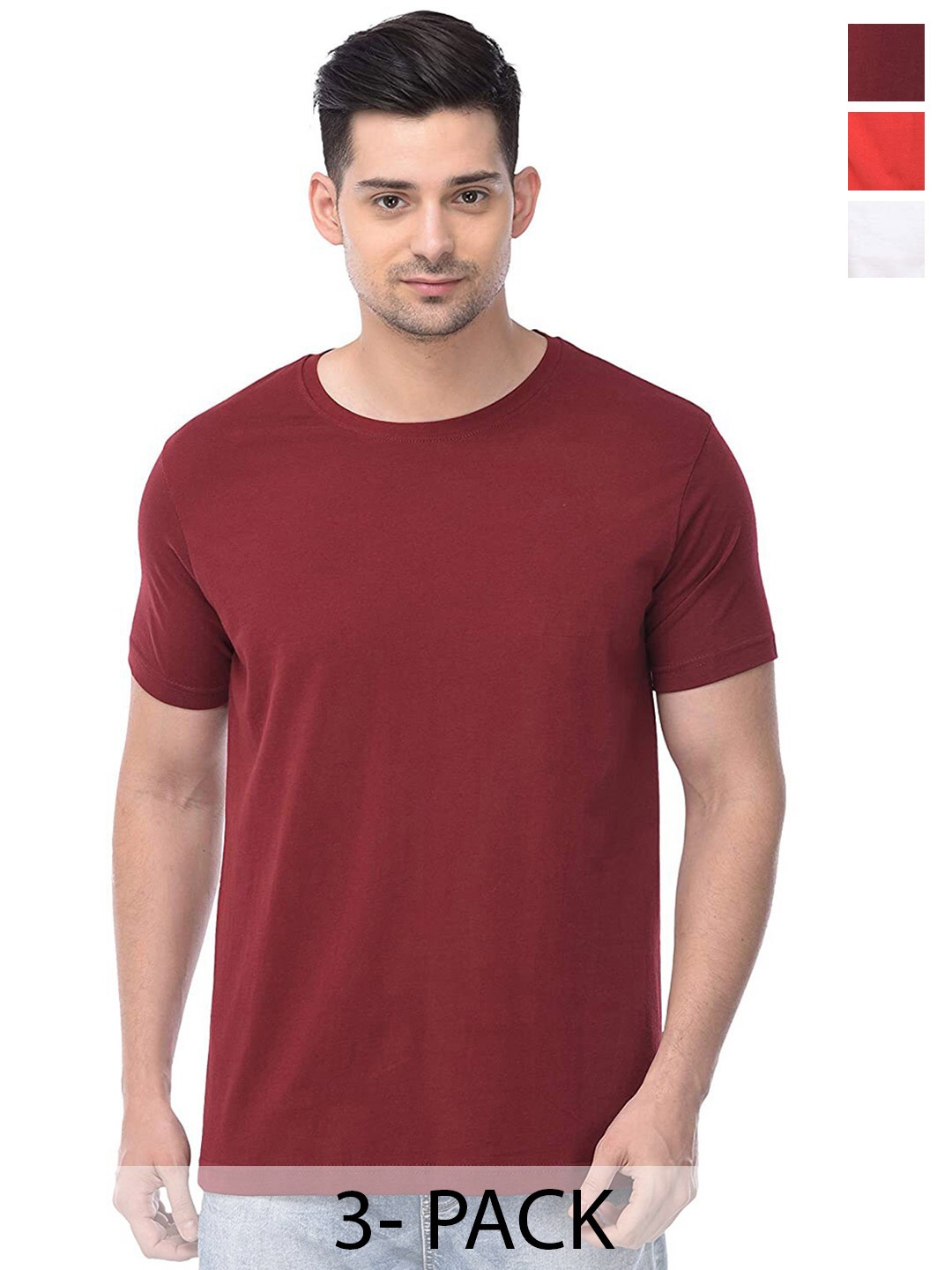 COLOR CAPITAL Unisex Pack Of 3 Cotton T-Shirt, Maroon