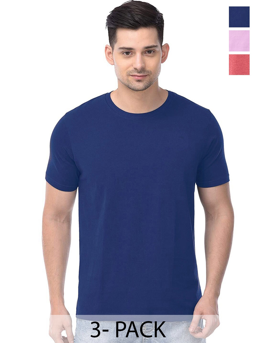 

COLOR CAPITAL Unisex Pack of 3 Cotton T-shirts, Blue
