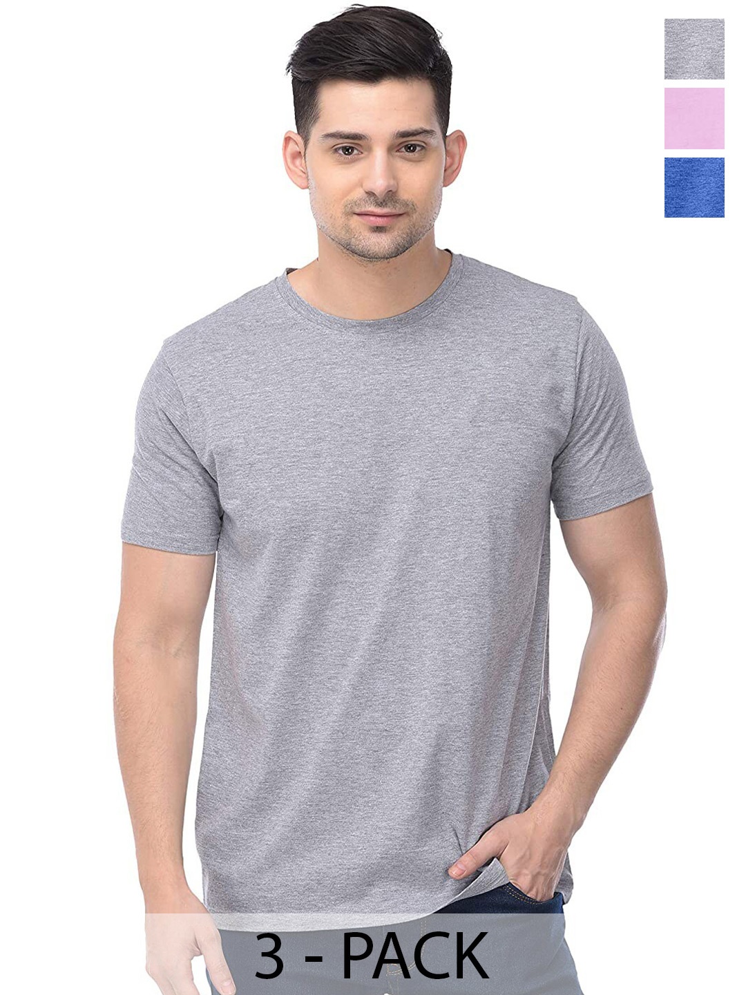 

COLOR CAPITAL Unisex Pack Of 3 Cotton T-Shirts, Grey