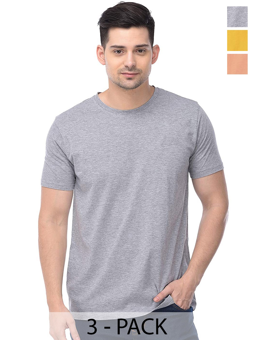 

COLOR CAPITAL Unisex Pack Of 3 Cotton T-Shirt, Grey
