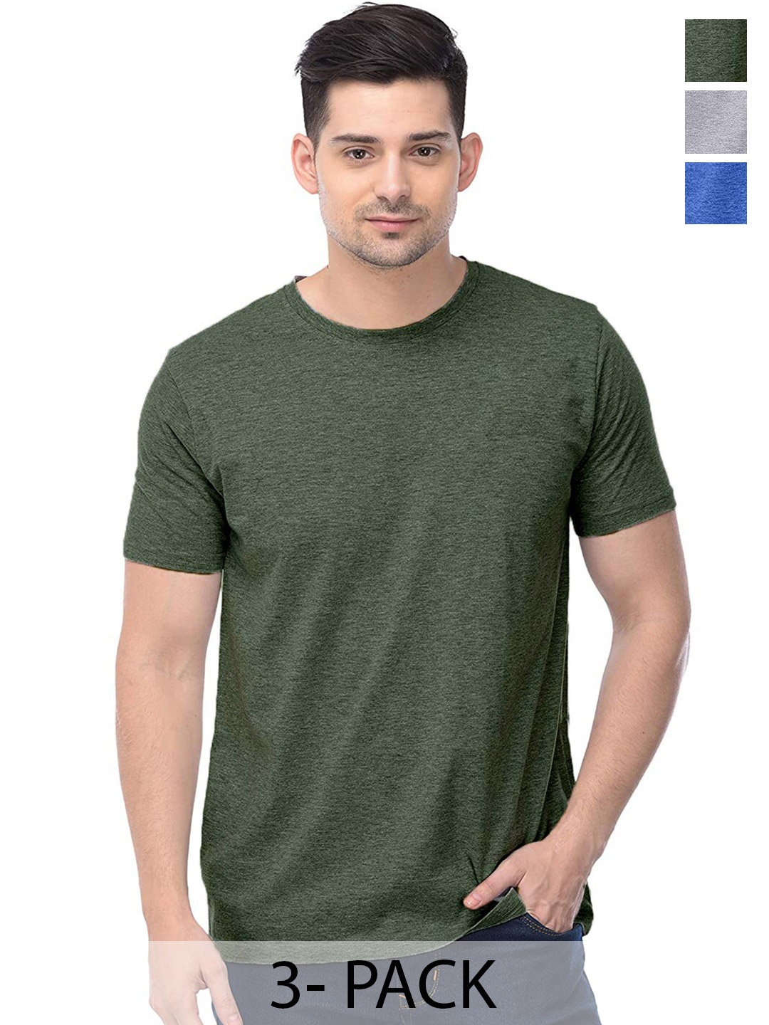 

COLOR CAPITAL Unisex Pack Of 3 Cotton T-Shirts, Green