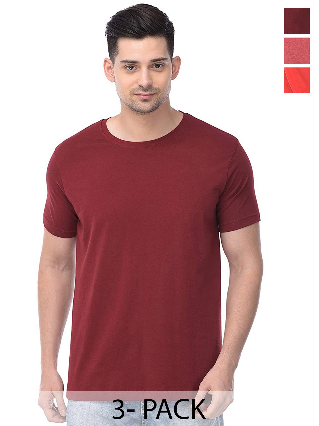 

COLOR CAPITAL Unisex Pack Of 3 Cotton T-Shirt, Maroon