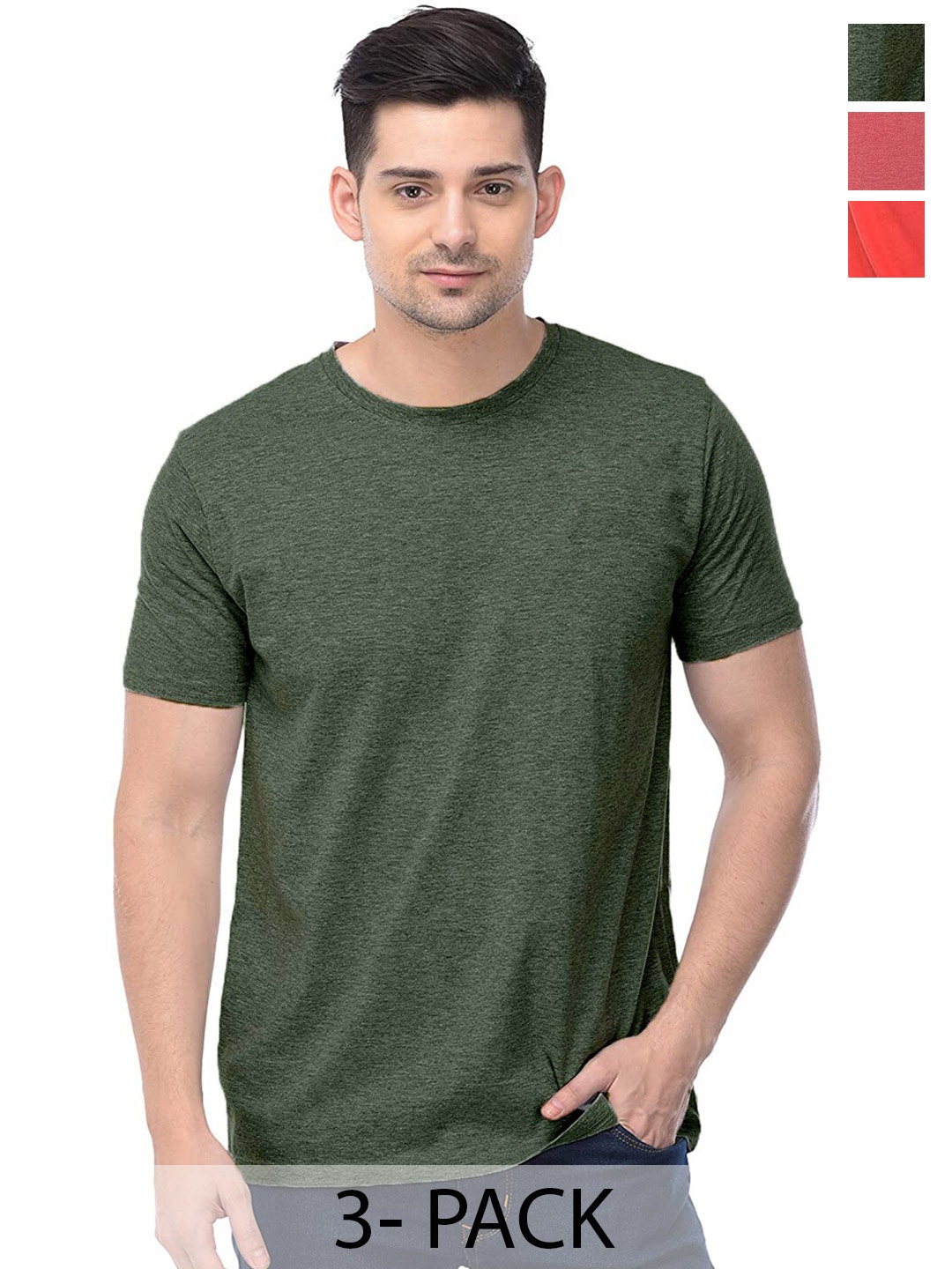 

COLOR CAPITAL Unisex Pack Of 3 Cotton T-shirts, Green